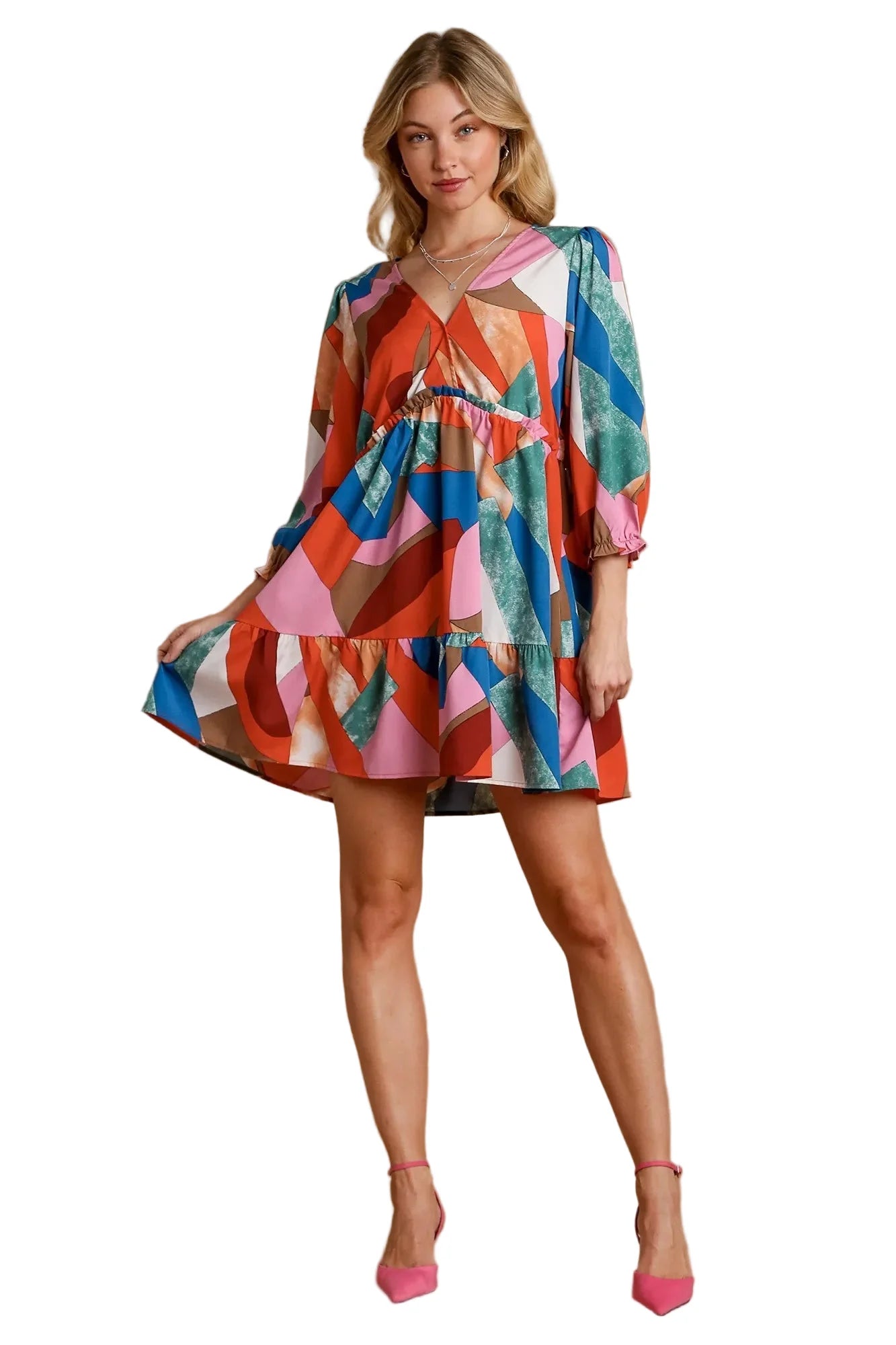 Garden Naked Abstract V-Neck Tiered Printed Dress