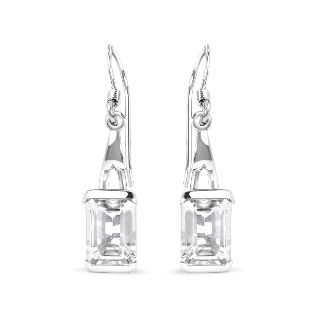 Style Loft Collection Emerald Cut White Topaz .925 Sterling Silver 3.0 Ctw Solitaire Dangle Earring - AAA Quality