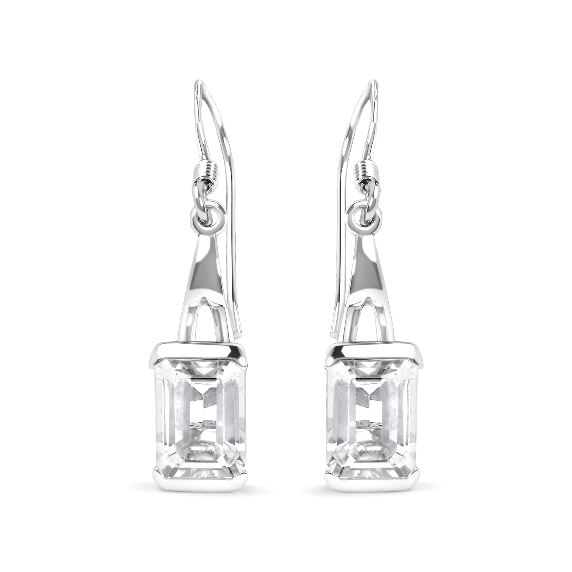Style Loft Collection Emerald Cut White Topaz .925 Sterling Silver 3.0 Ctw Solitaire Dangle Earring - AAA Quality