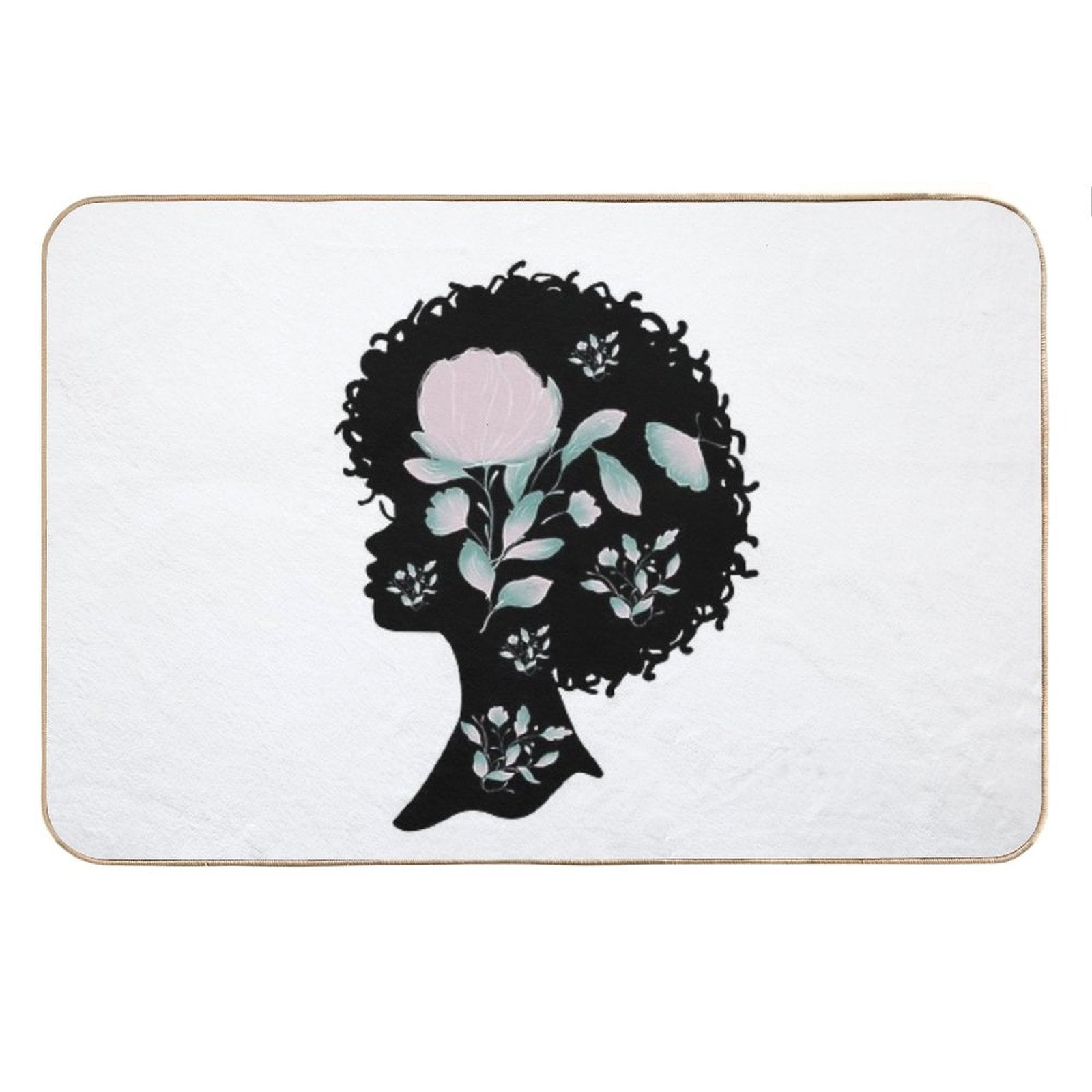Afro Silhouette With Butterflies &amp;amp; Flowers Bath Mat