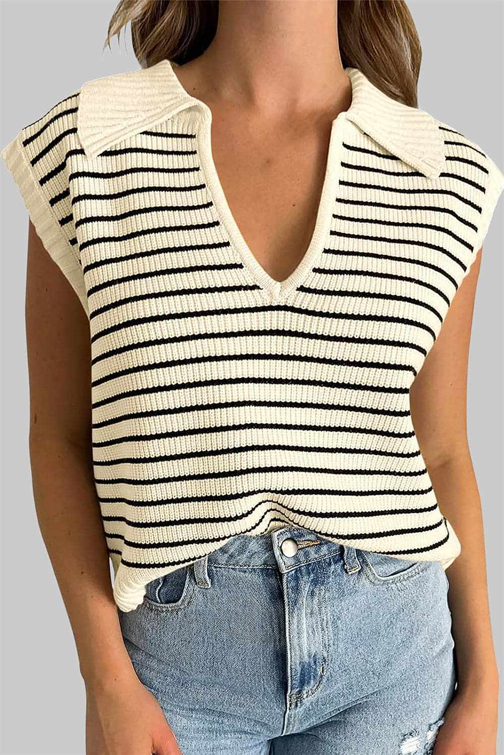 Collared striped tank top - sheer, stretchy