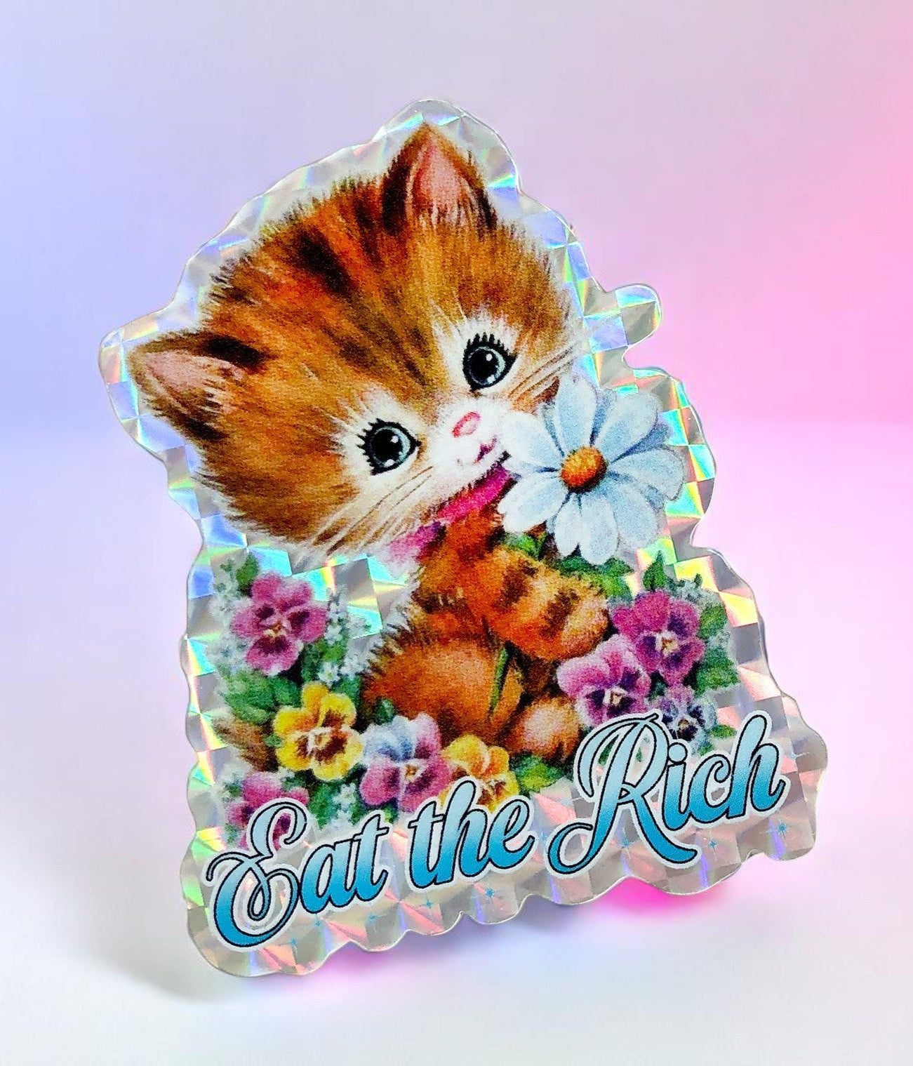 Eat The Rich Kitty Holographic Kitty Sticker
