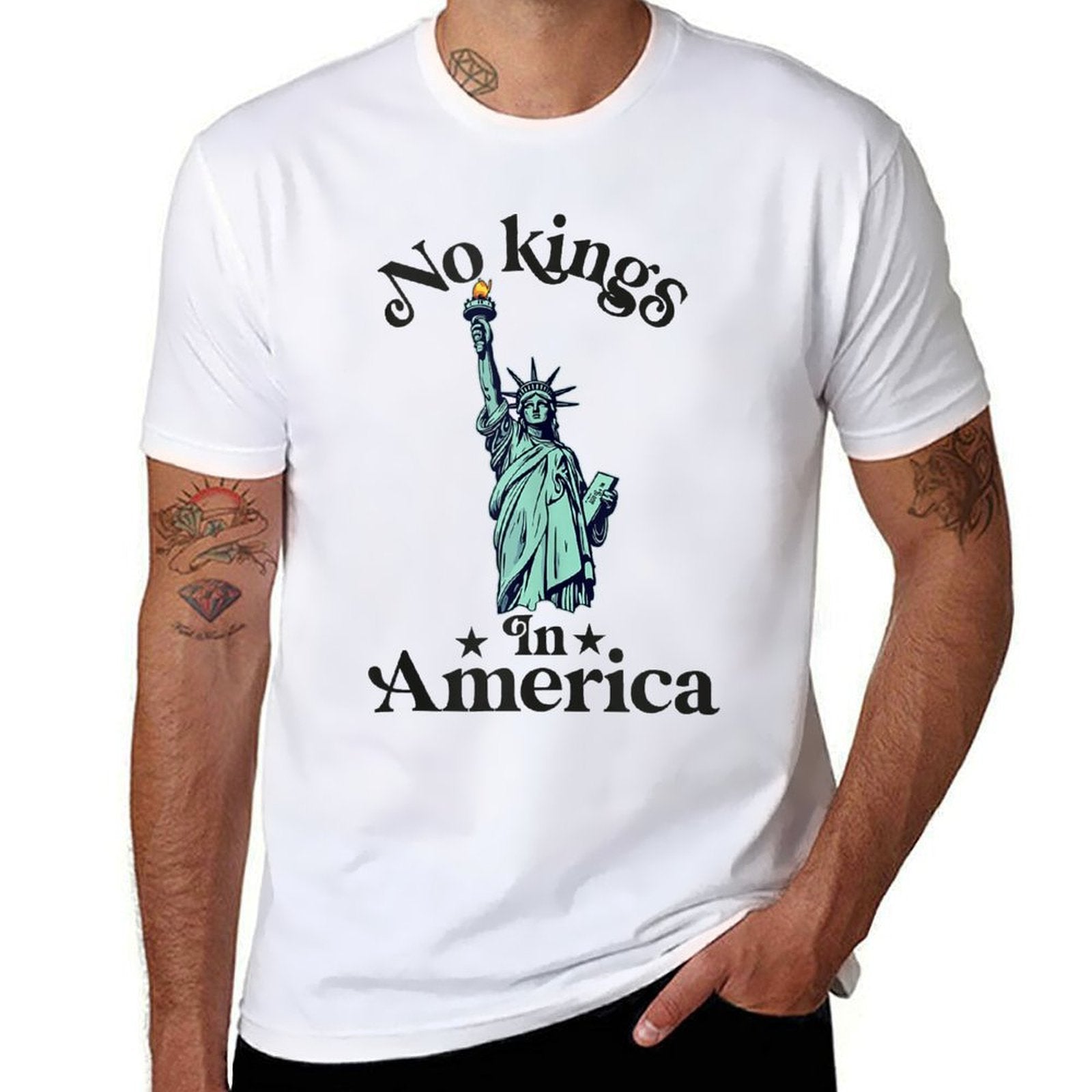 No Kings in America Flag Protest Save Democracy  Heathered Texture T-Shirt