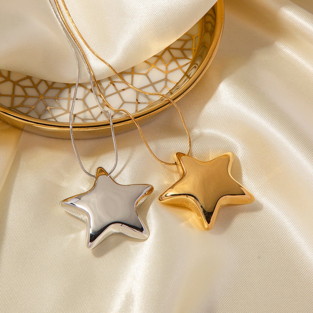 18K Gold-plated Star Necklace Jewelry - Stainless Steel Five-pointed Star Design