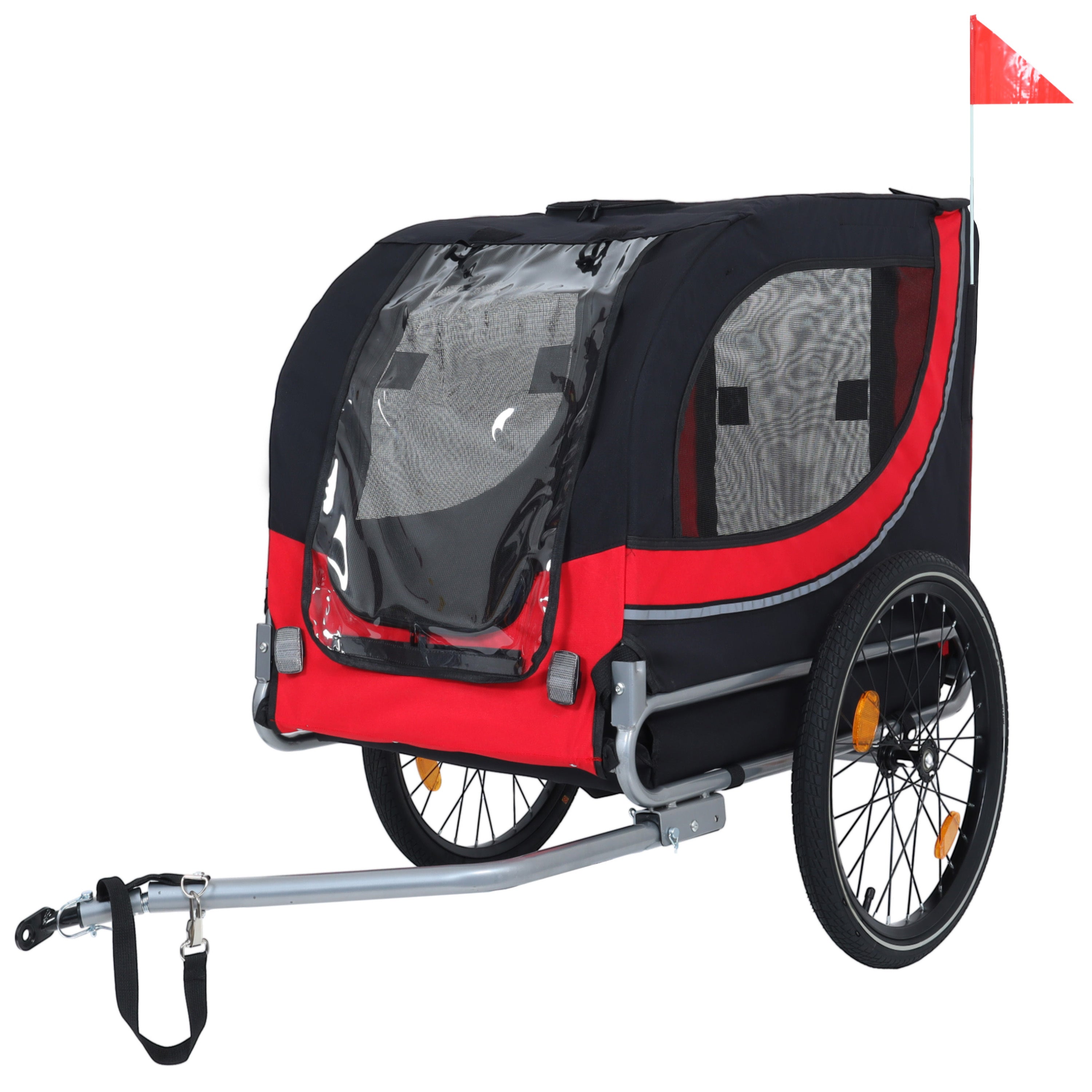 Large Folding Bike Trailer for Dogs – 66LB Capacity All-Terrain Pet Carrier, Durable Steel Frame for Cycling, Jogging, Camping &amp;amp; Outdoor Adventures, Black- Red