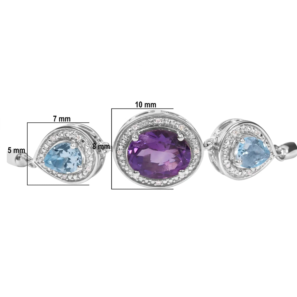 Style Loft Collection Oval Amethyst and Pear Blue Topaz .925 Sterling Silver with Diamond Accent Lariat 4”-10” Adjustable Bolo Bracelet (H-I Color, SI1-SI2 Clarity)