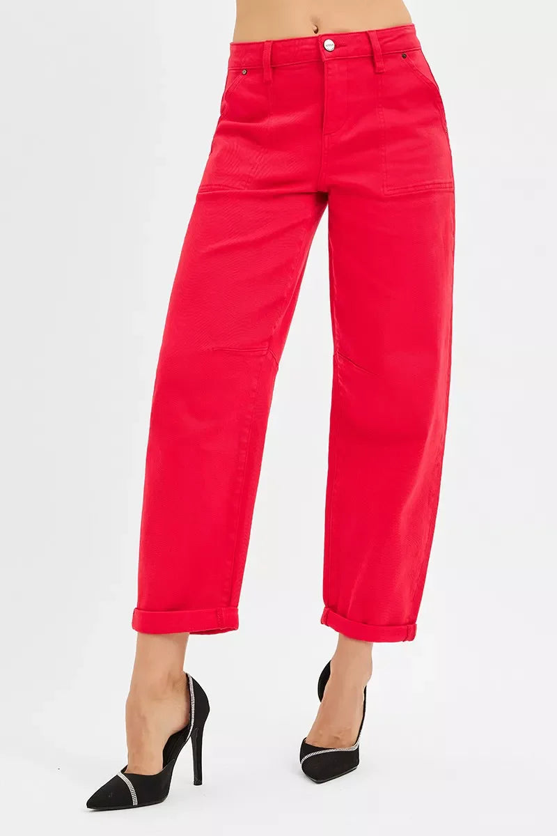 RISEN High Rise Ankle Cuffed Barrel Pants