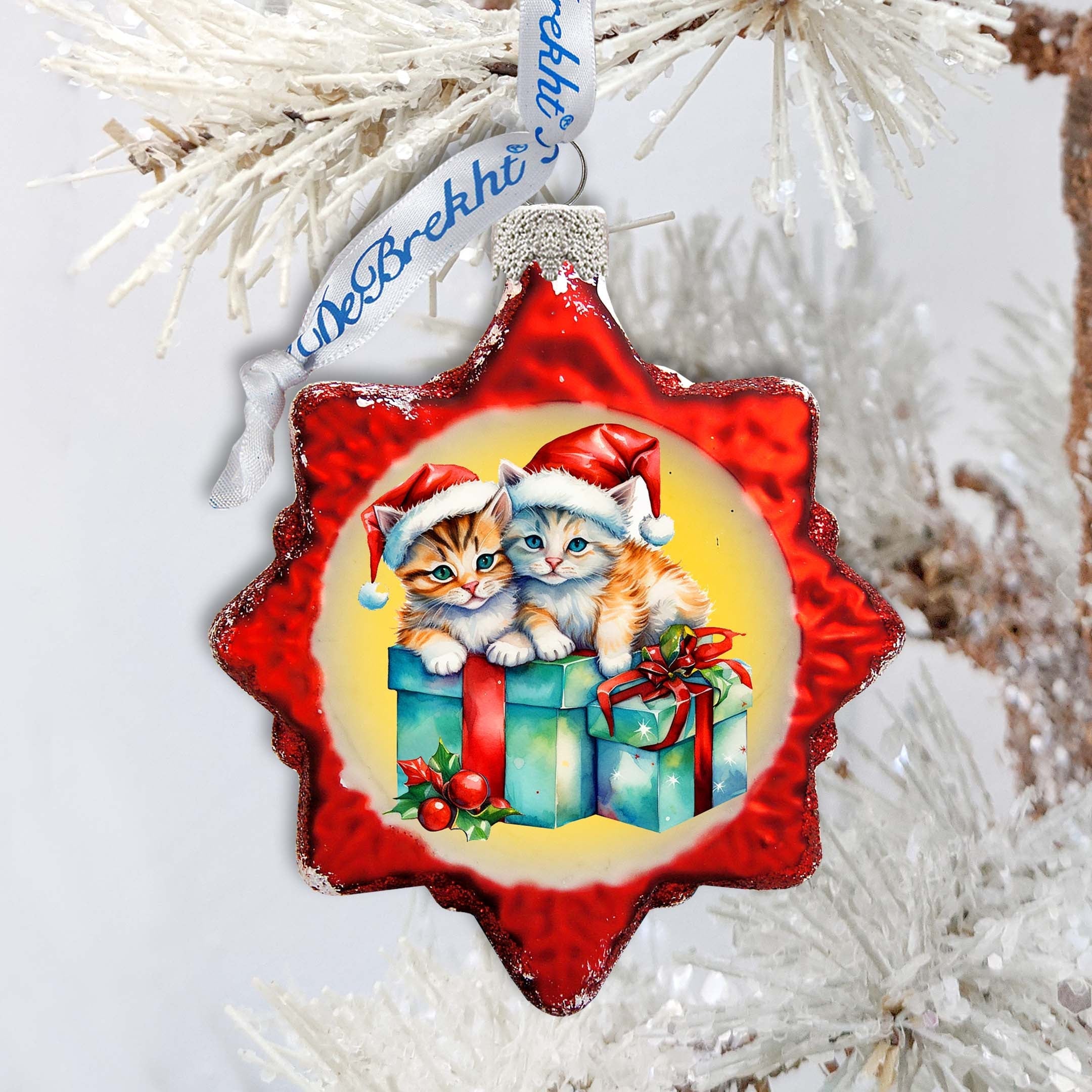 Holiday Ornaments - Kittens and Gifts Keepsake Glass Ornaments by G. Debrekht - Christmas Decor - 777402
