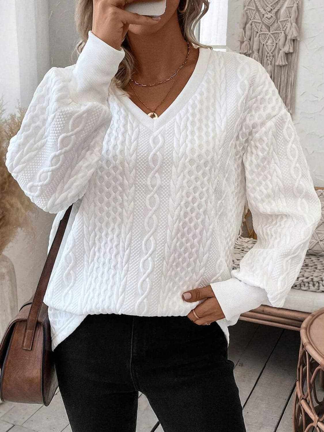 Casual V-neck long sleeve top