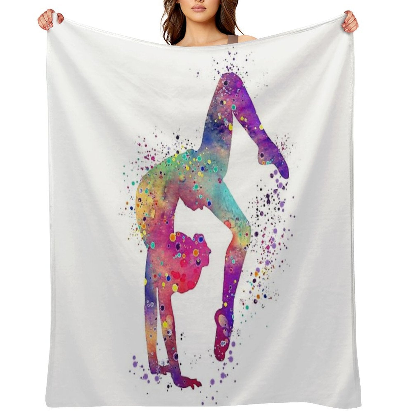 Gymnastics Girl Tumbling Colorful Watercolor Art Gift Throw Blanket