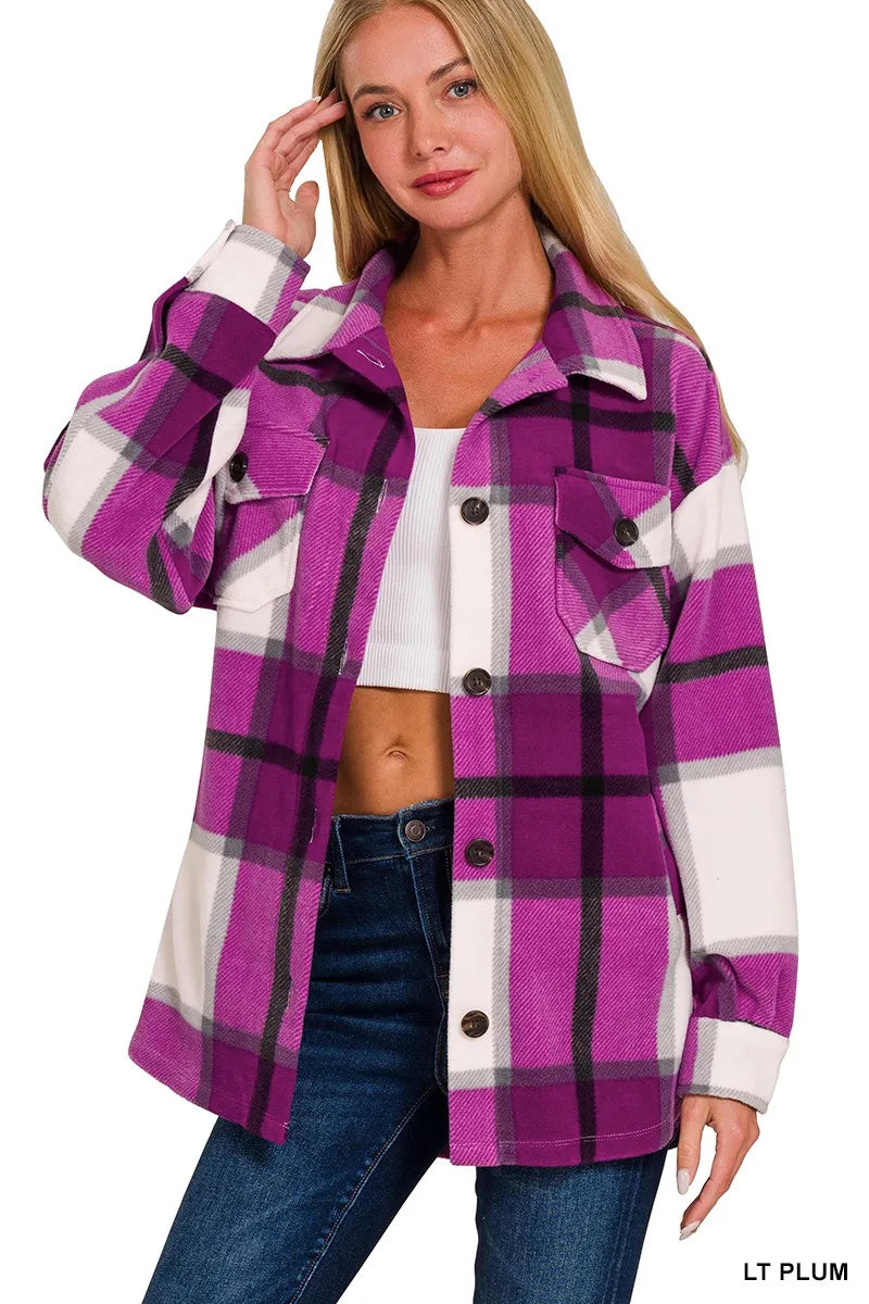Zenana Oversized Plaid Fleece Shacket