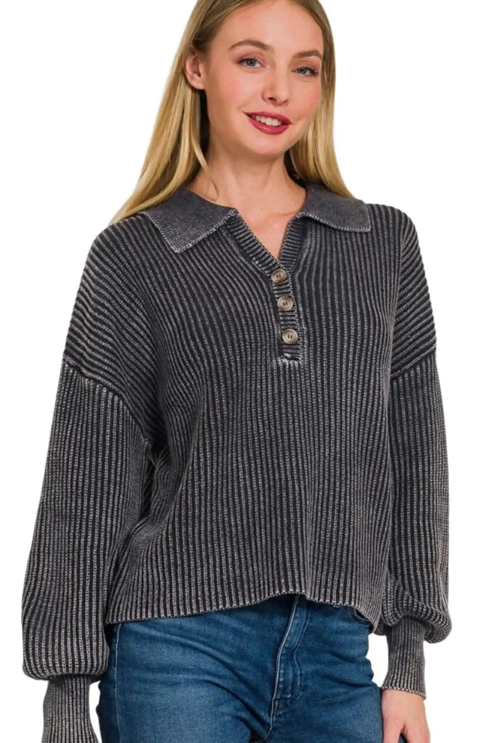 Zenana cozy half button sweater