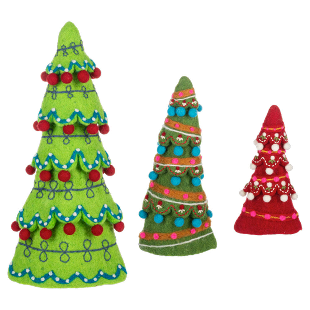 Charming Embroidered Felt Tree Set of 3