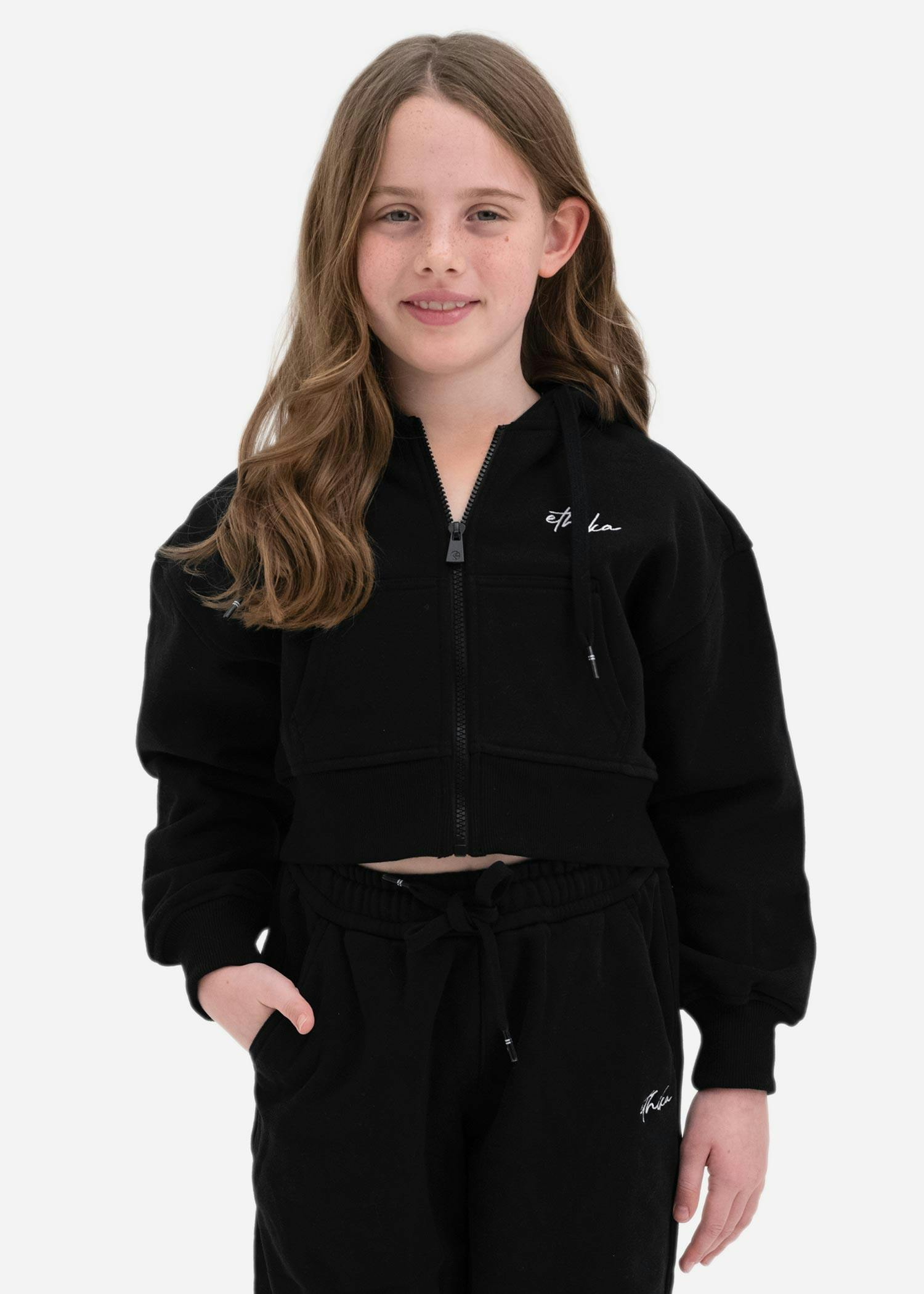BLACK | GIRLS CROP ZIP HOODIE