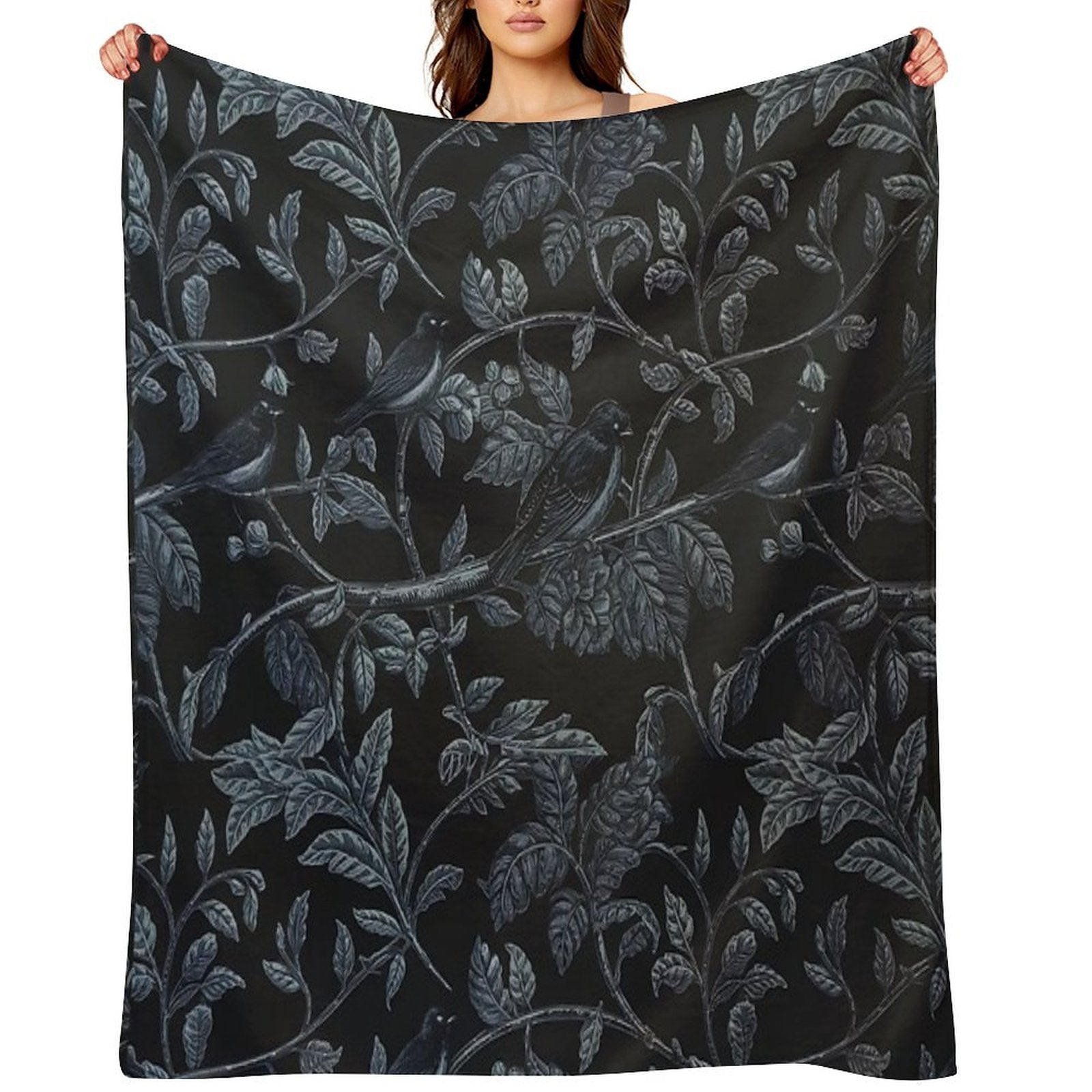 Medieval Floral Raven Throw Blanket