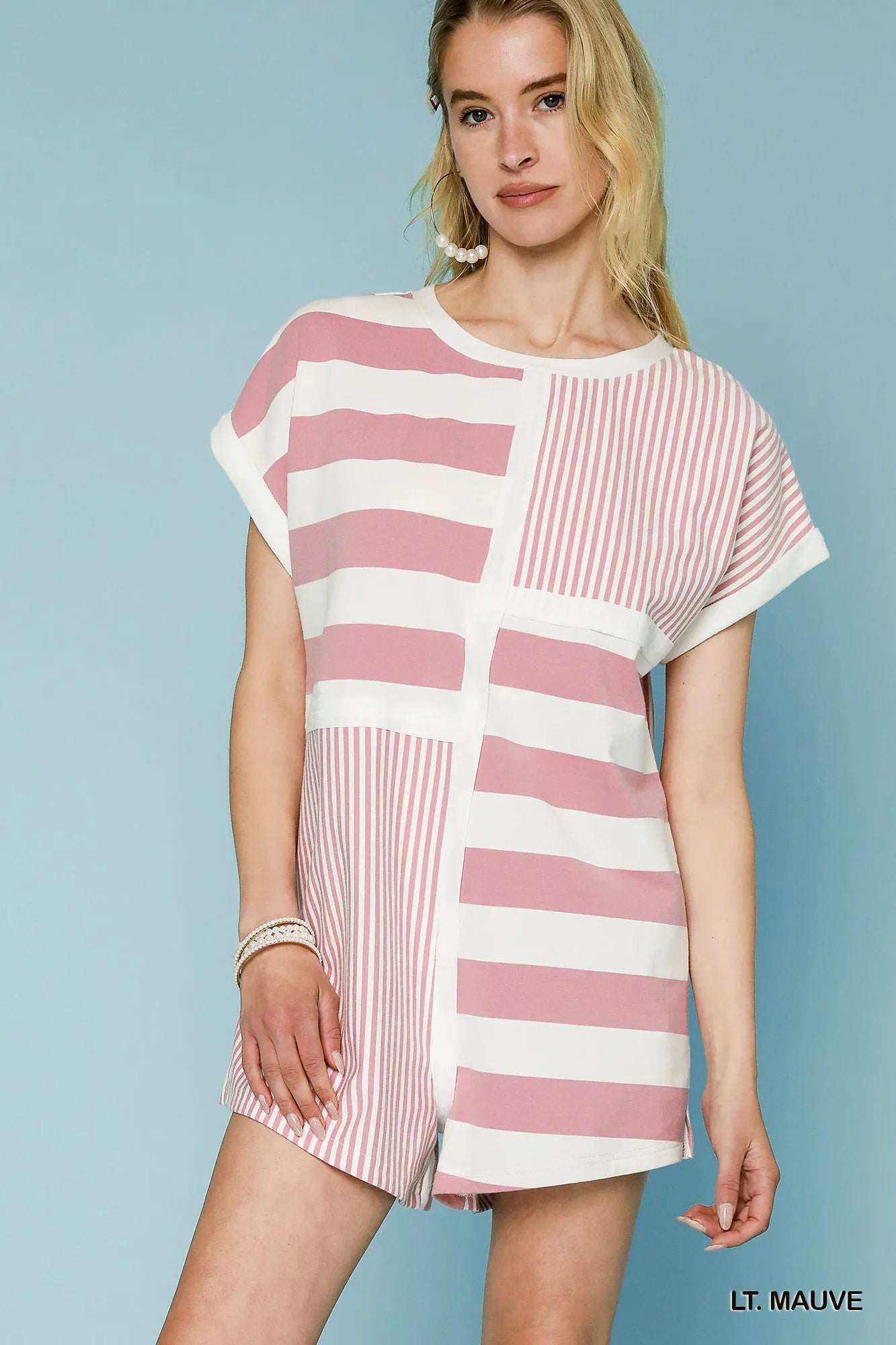 Umgee Mixed Striped Short Sleeve Romper