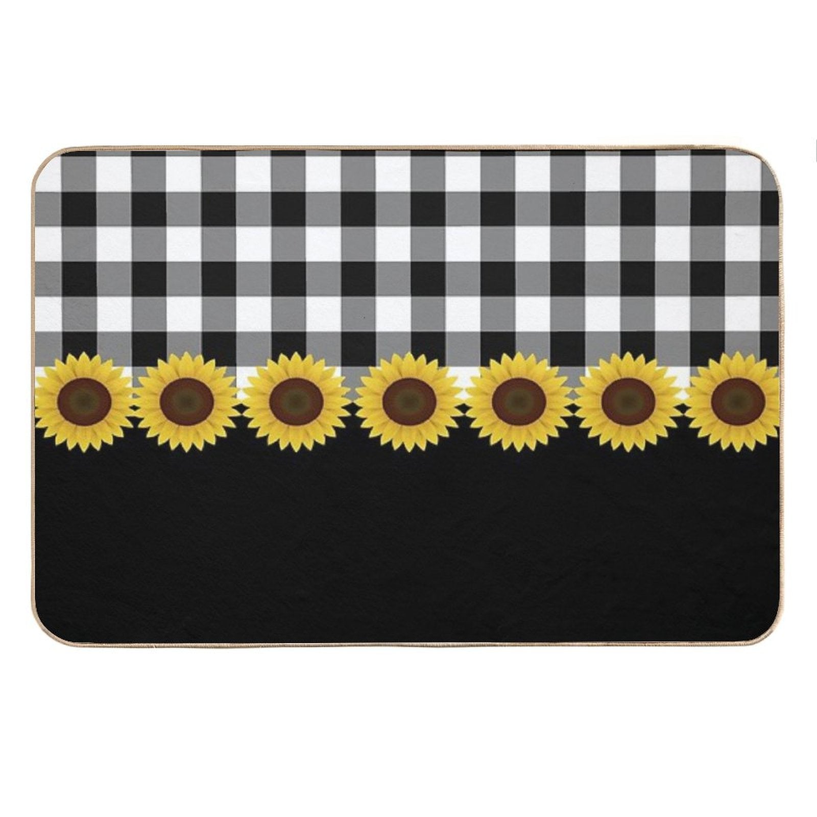 Black White Buffalo Plaid &amp;amp; Yellow Sunflower Bath Mat