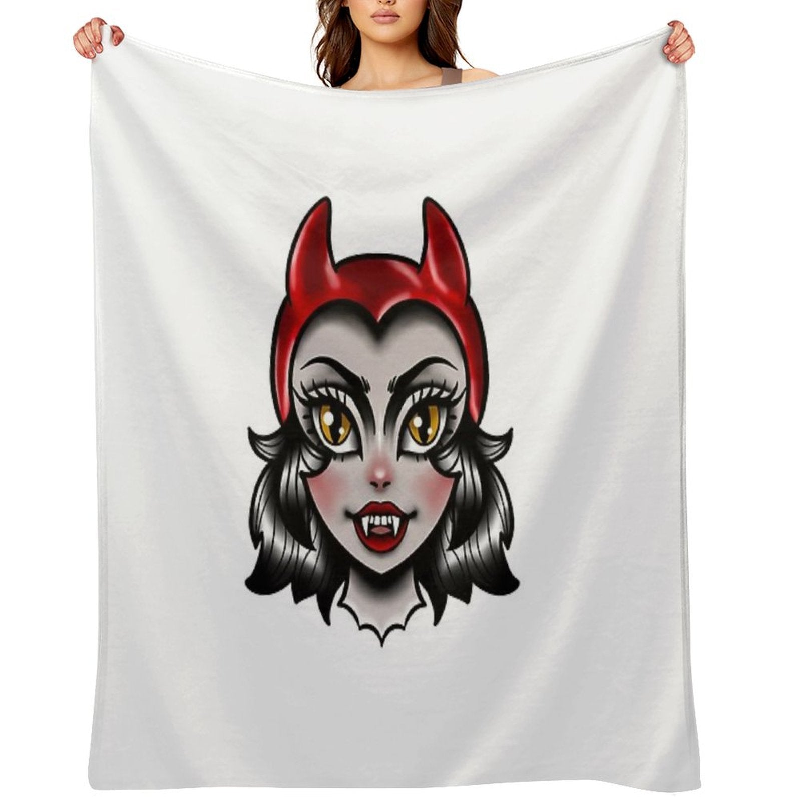 American Traditional Devil Lady Throw Blanket
