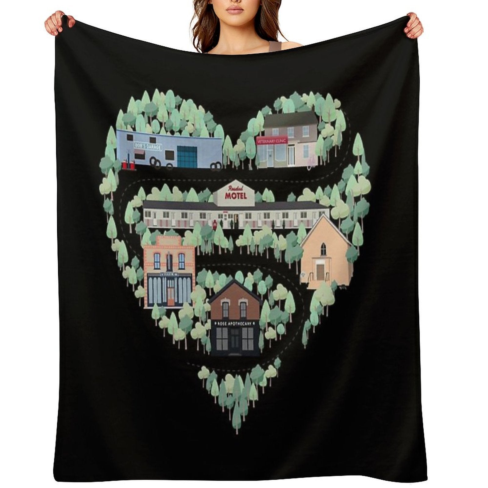 I Love The Town of Schitt&amp;#39;s Creek, Where Everyone Fits In. From The Rosebud Motel to Rose Apothecary, A Drawing of The Schitt&amp;#39;s Throw Blanket