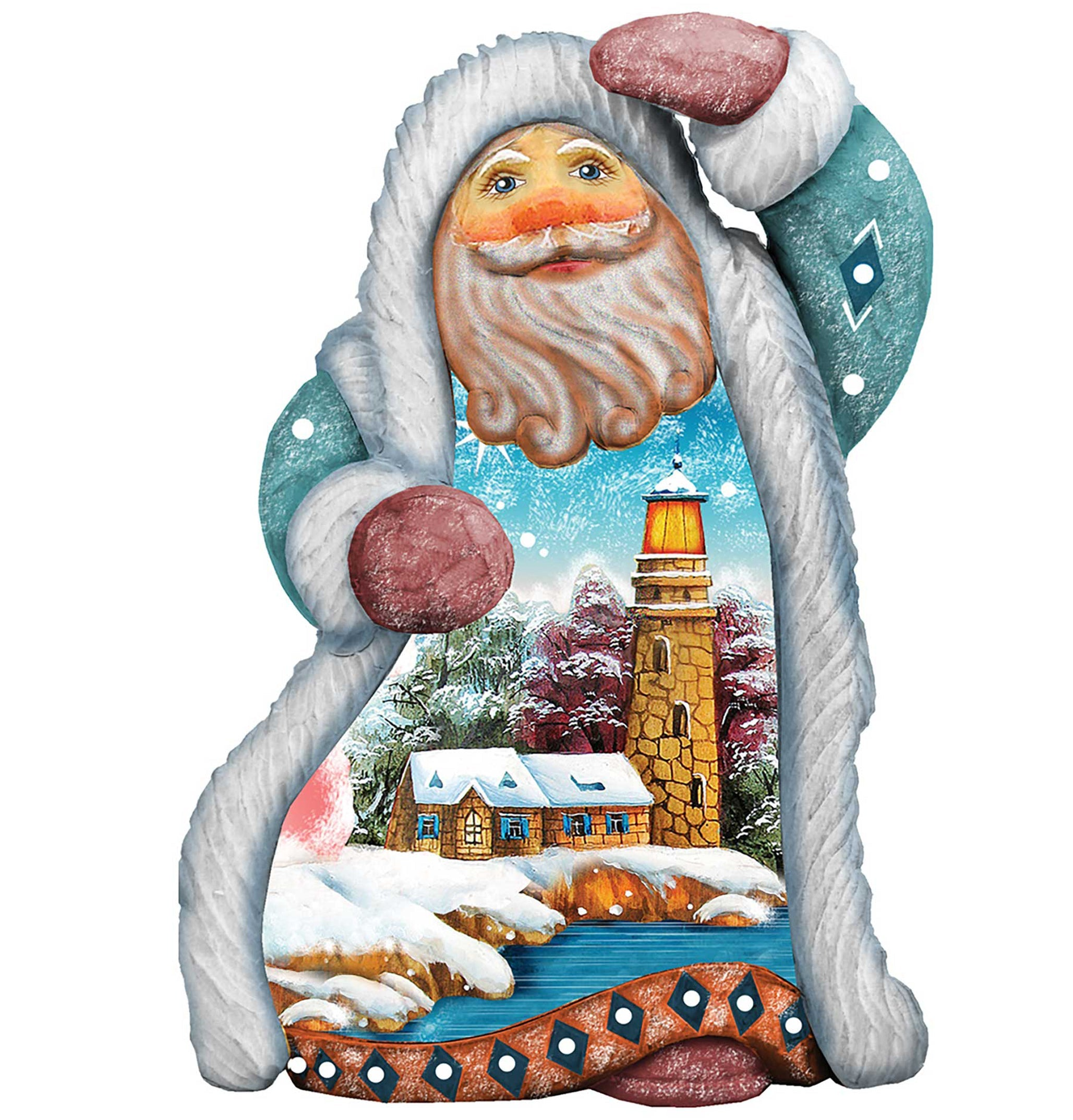 Santa Lighthouse Sculpted Hand-Painted Christmas Figurine by G. DeBrekht - Coastal Holiday Decor - 661511