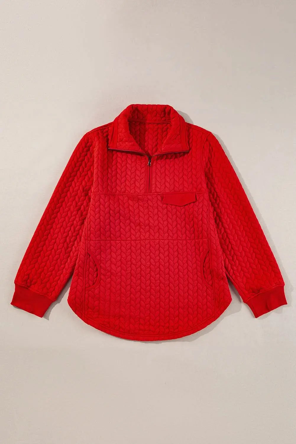 Love Salve Tomato Red Plus Size Women&amp;#39;s Pullover Quarter Zip Cable Knit