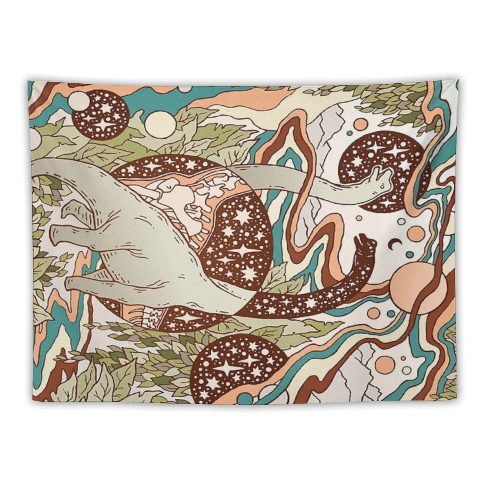 Jurassic Portal  Retro Rainbow Palette  Dinosaur Science Fiction Art Tapestry