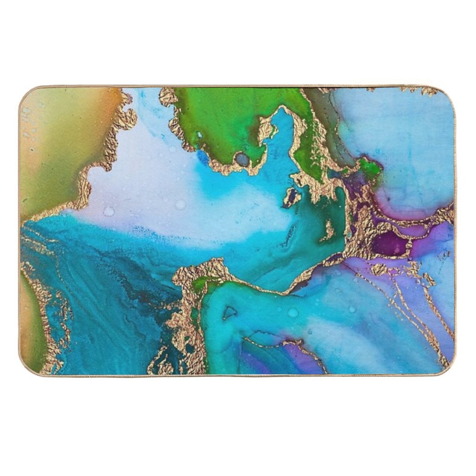 Abstract Faux Marble Mermaid Gemstone With Gold Glitter  Long-Lasting Bath Mat