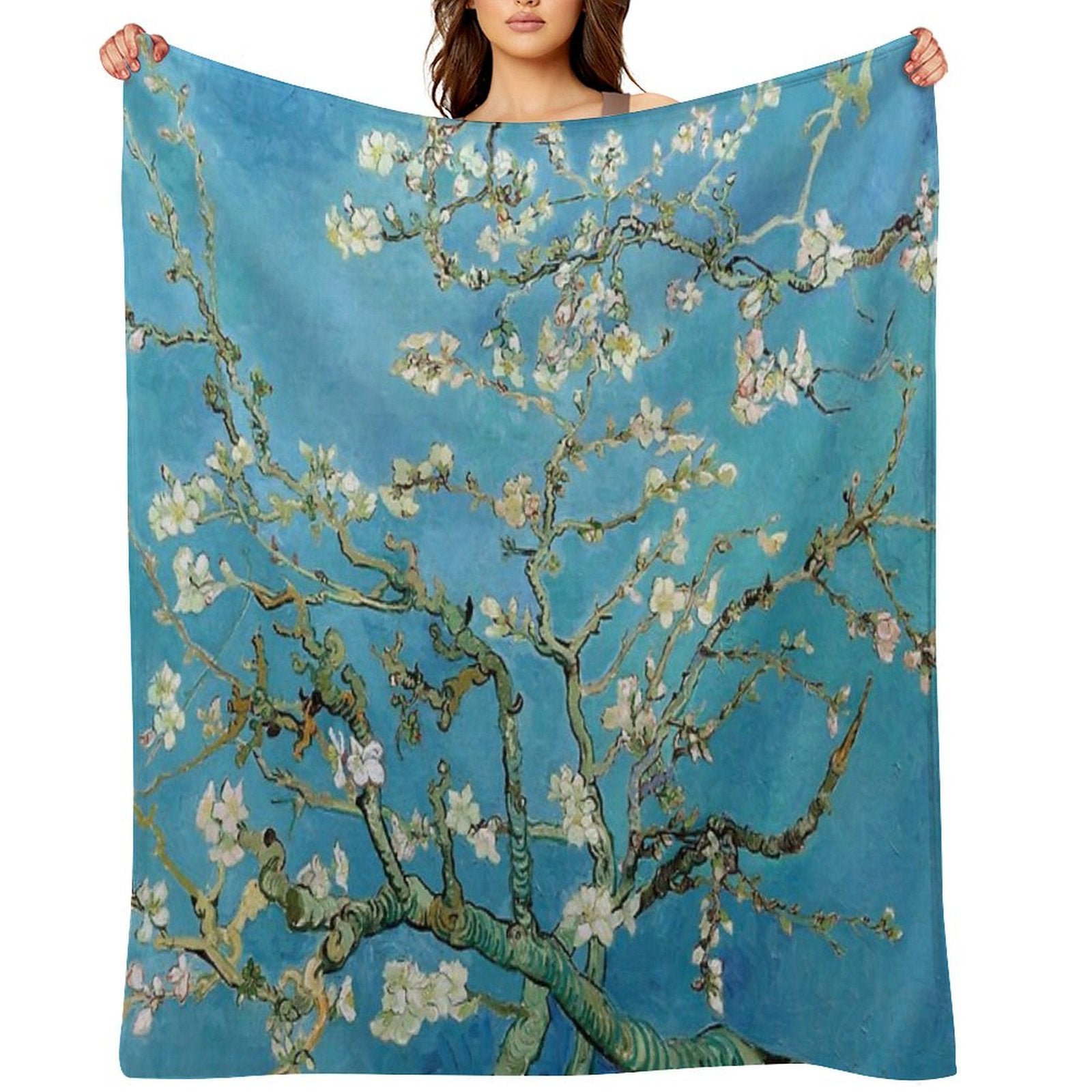 1890-Vincent Van Gogh-Almond Blossom-73.5x92 Throw Blanket