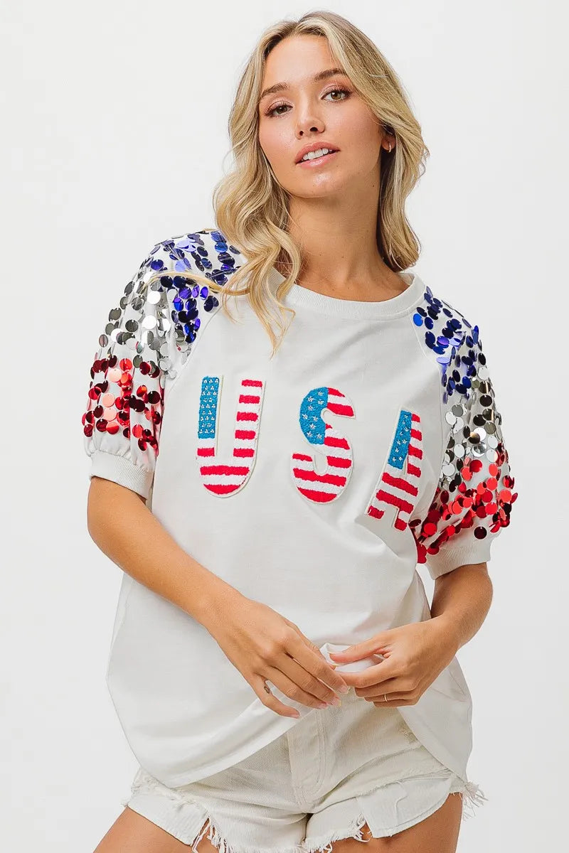 BiBi American Flag Theme Sequin Top
