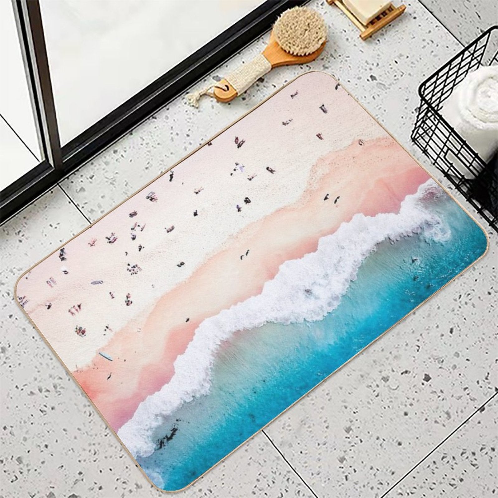Aerial Sandy Beach Bath Mat