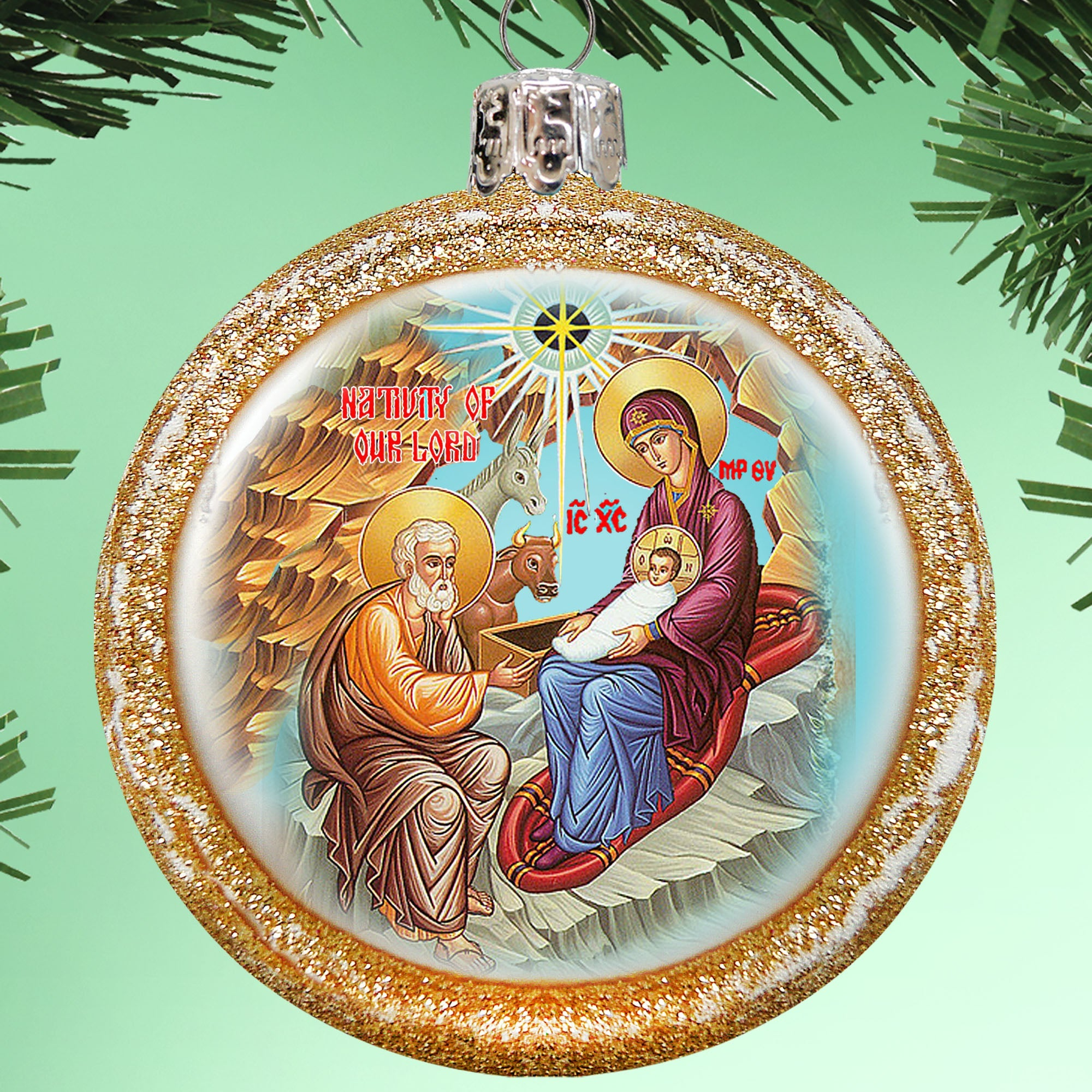 Orthodox Nativity Glass Ornament by G. DeBrekht - Nativity Holiday Decor - 73752G