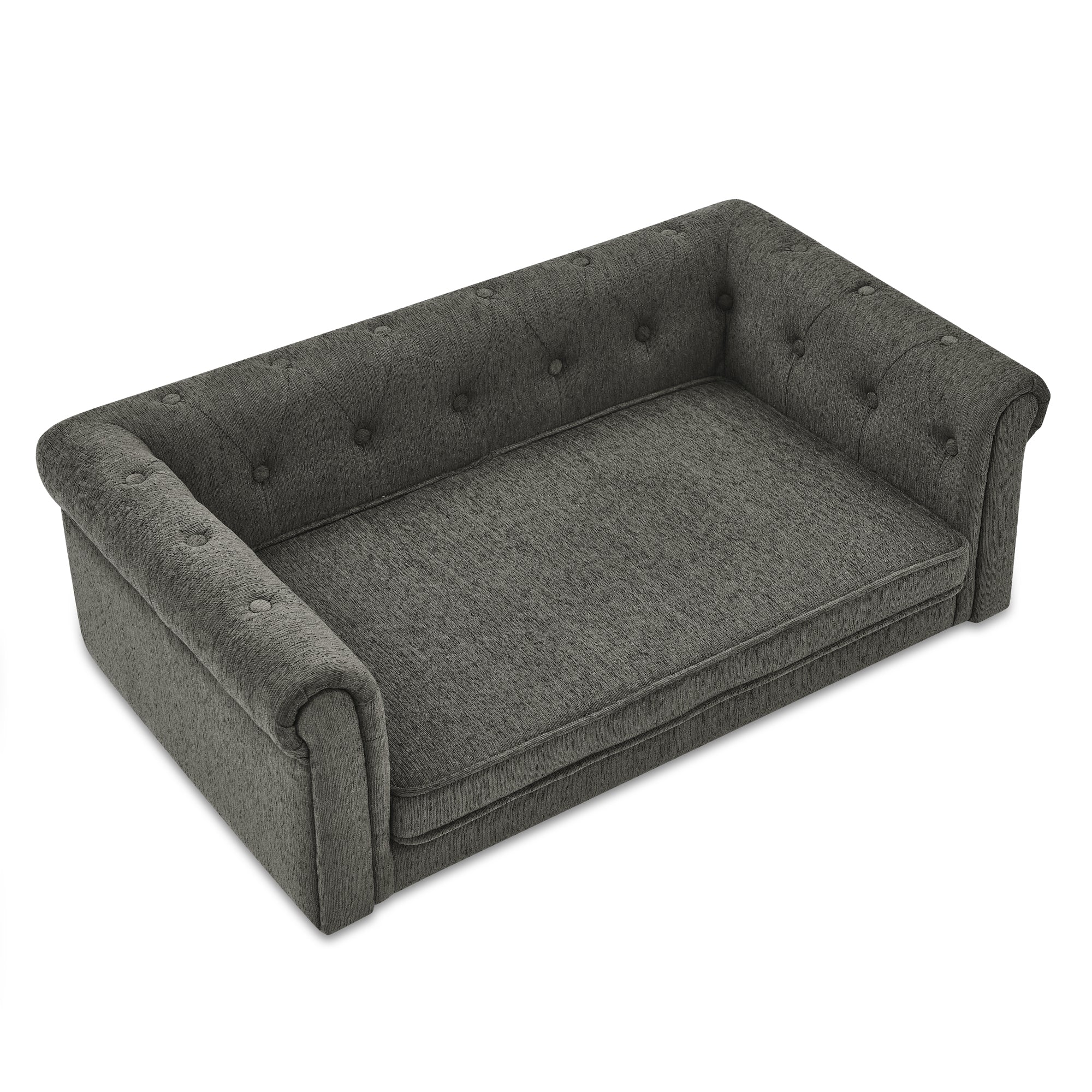 Modern Style Elegant Rectangle Pet Bed for Small and Medium Dogs, Durable Elevated Dog Sofa, Dark Grey Foam