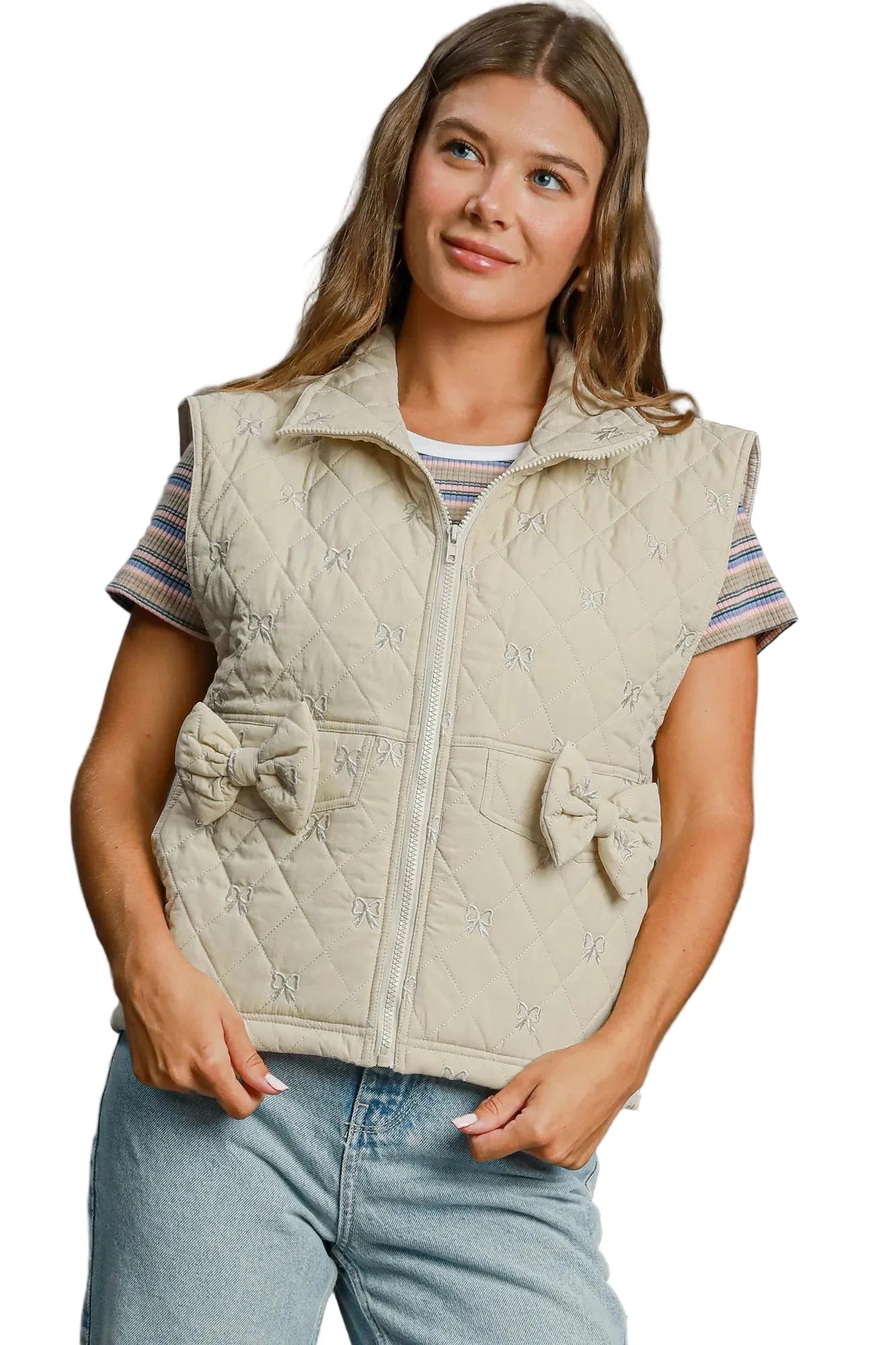 Garden Naked Sleeveless Quilted Vest with Bow Details