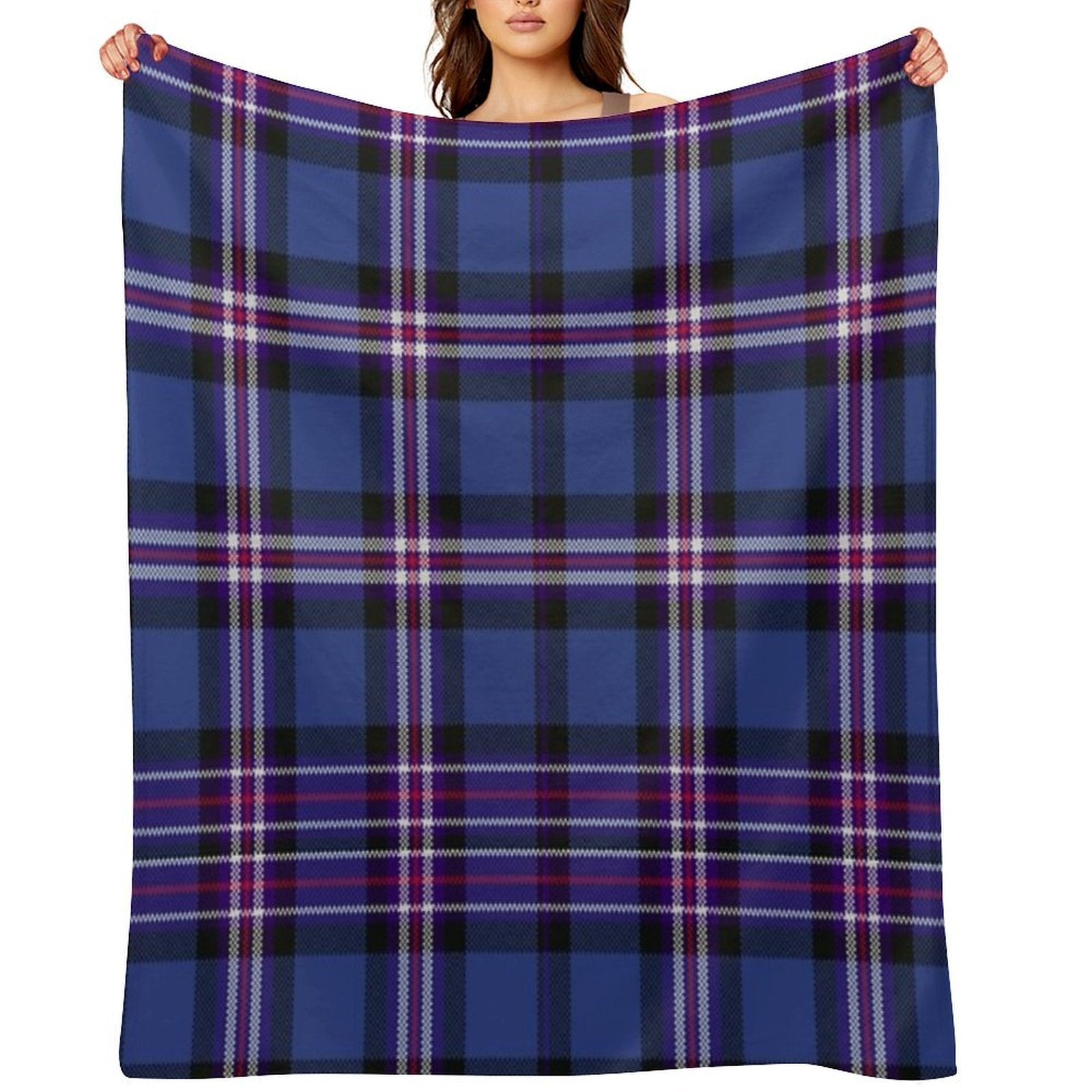 Tartan of Rangers Scotland Blue Background with Red White And Blue Lines And Black Throw Blanket