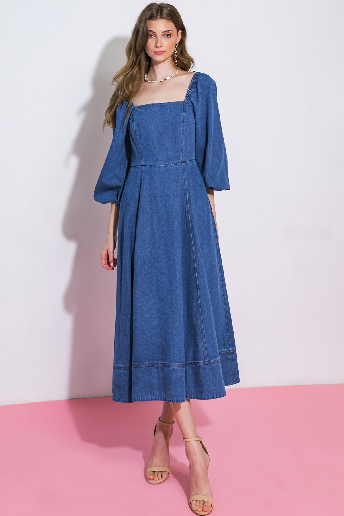 FEELIN&amp;#39;S GROOVY DENIM MIDI DRESS