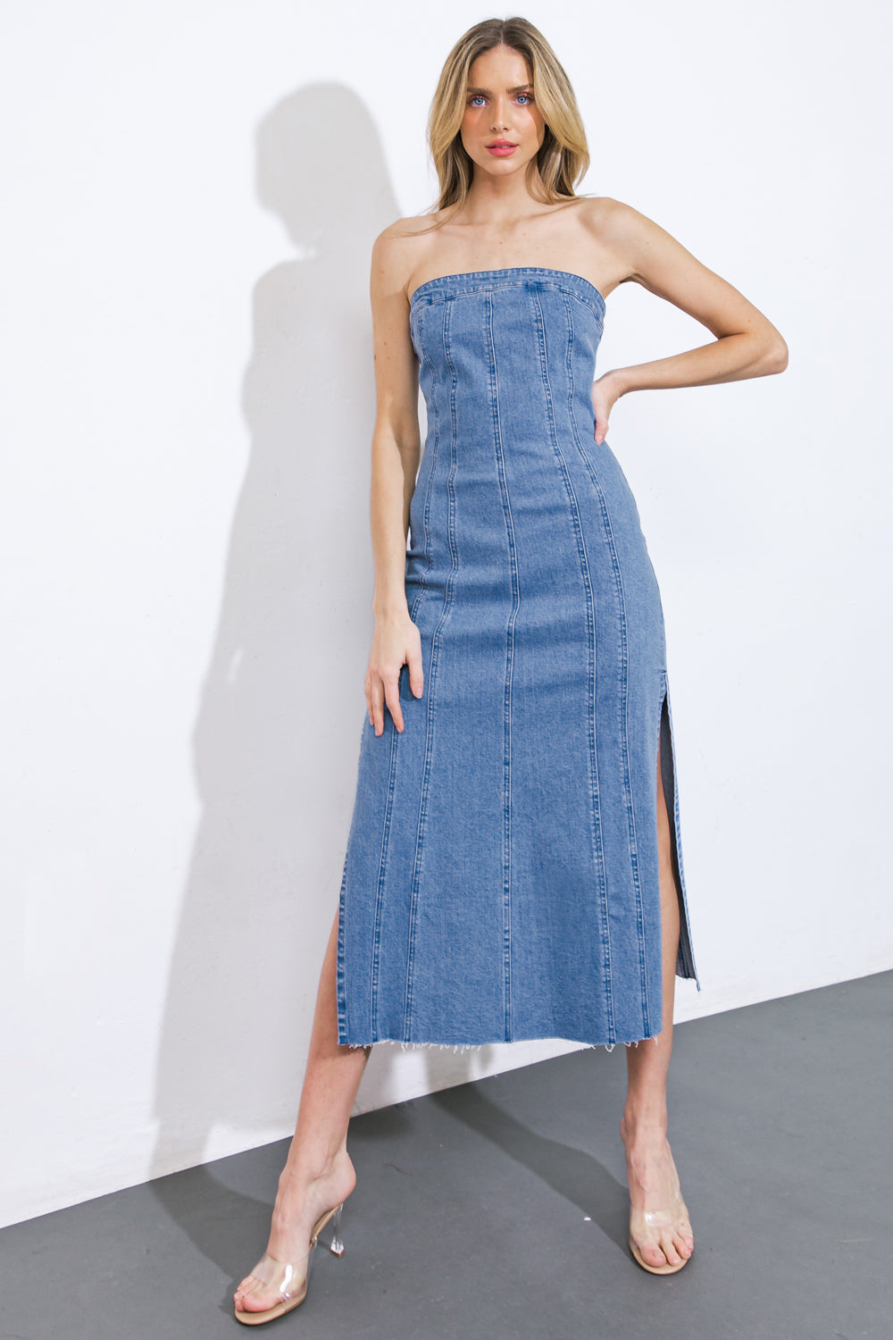 YOU&amp;#39;RE THRIVING DENIM MIDI DRESS