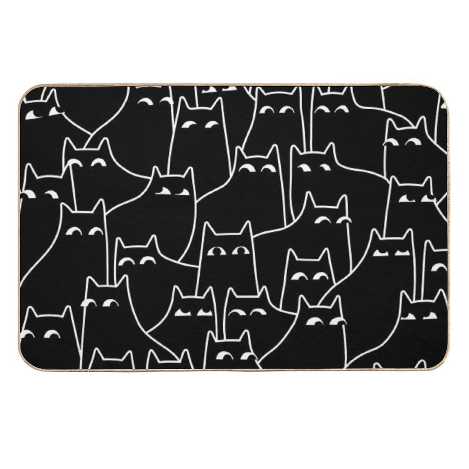 Suspicious Cats (Minimal White Linework Version)  Repositionable Bath Mat