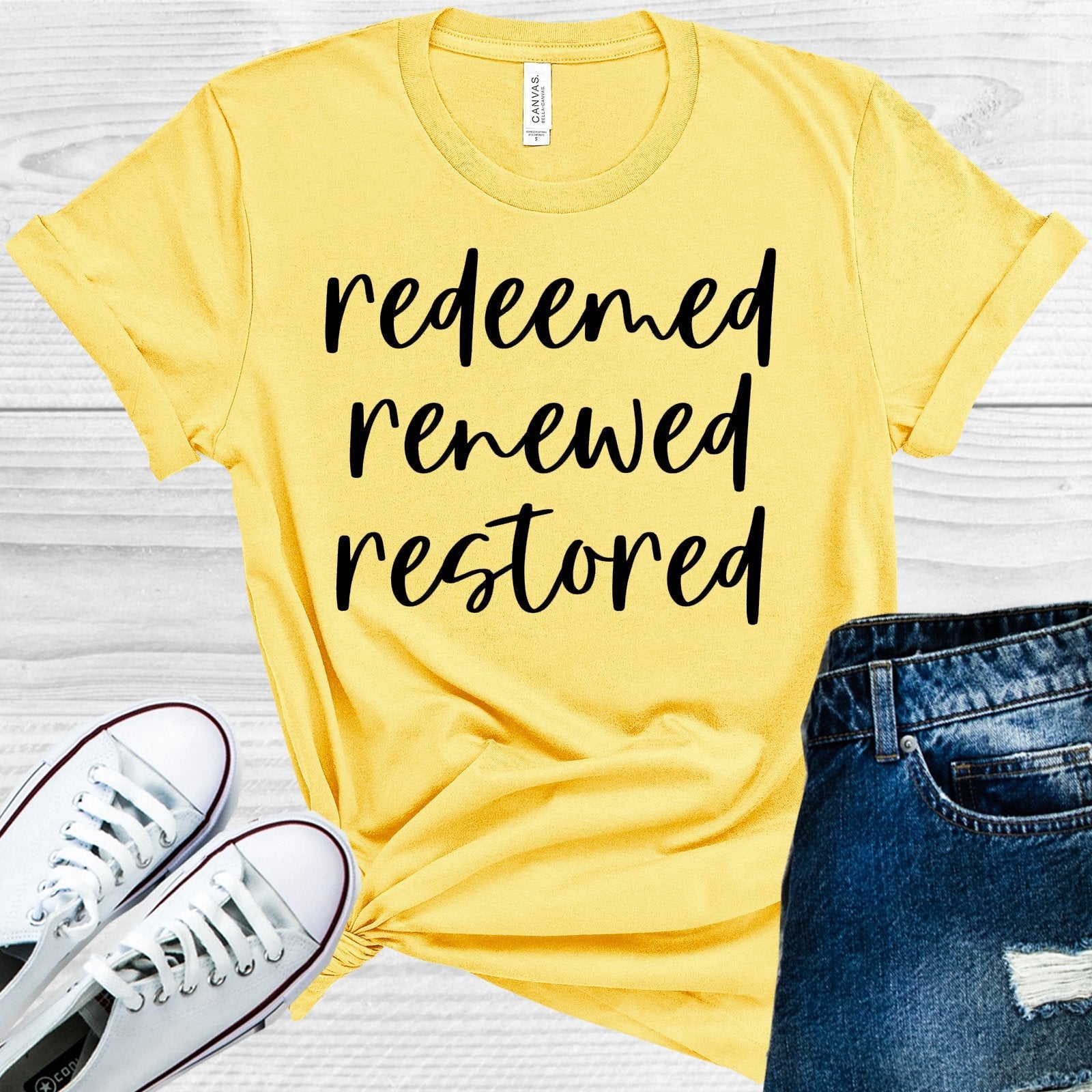 RENEWED REDEEMED RESTORED GRAPHIC TEE