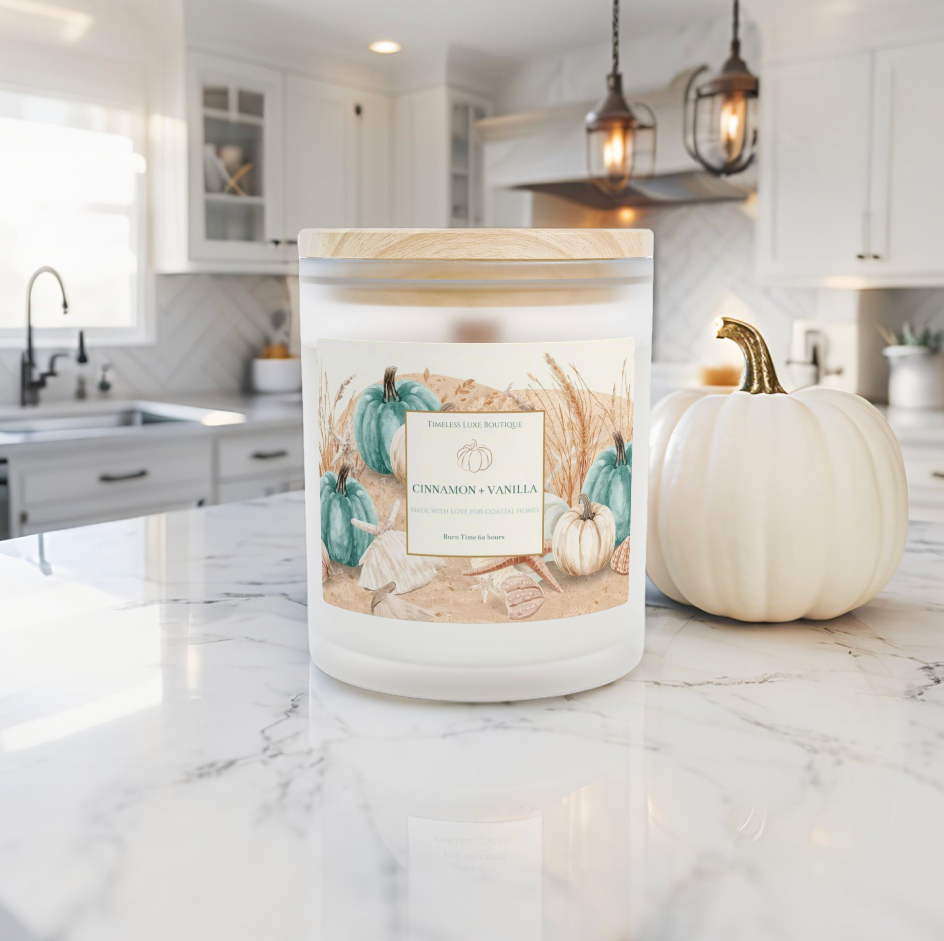 Fall Coastal Candle – Cinnamon Vanilla Soy Candle for Beach House Autumn Décor