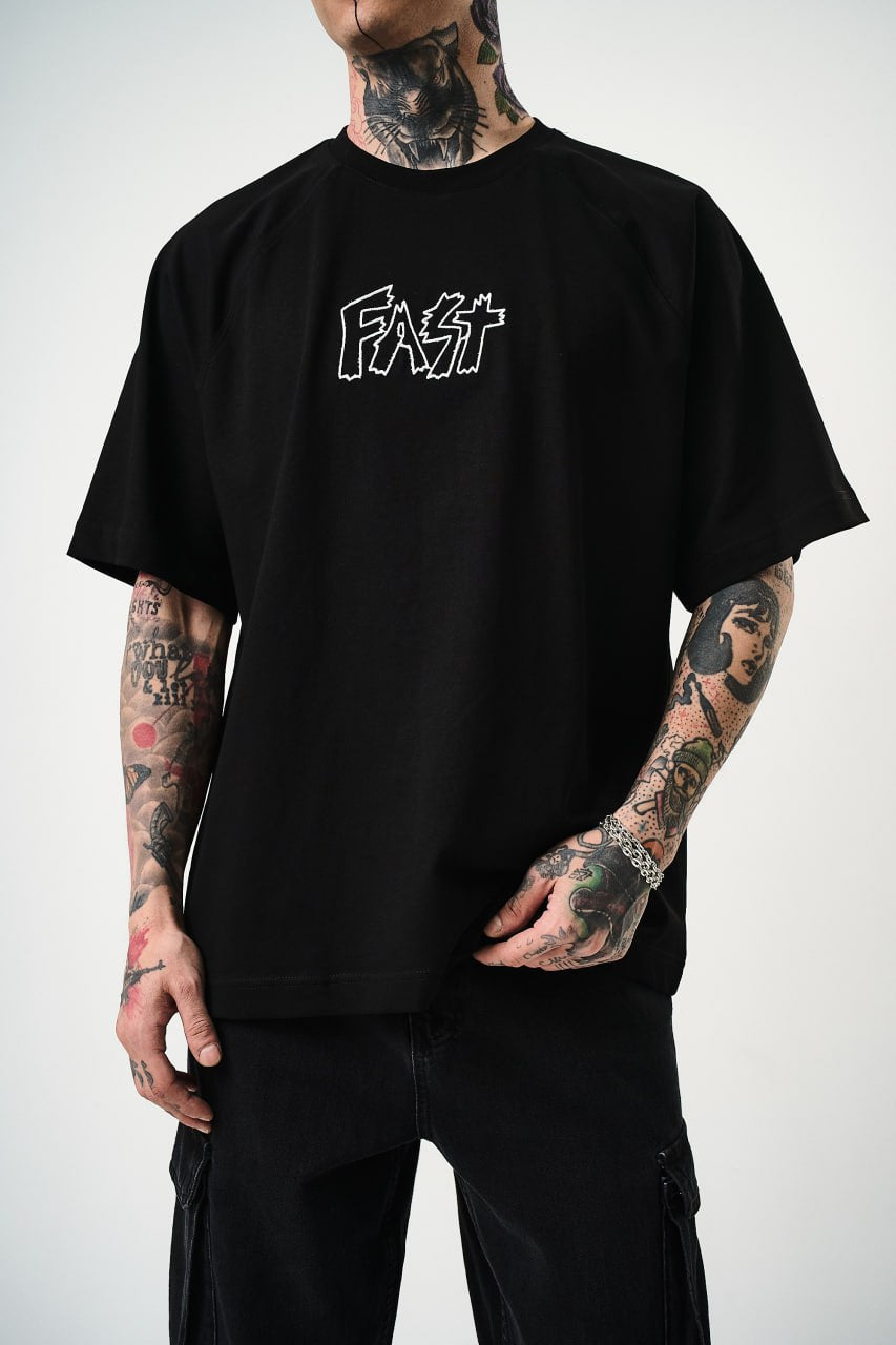 Men&amp;#39;s Oversize &amp;#39;FAST / FALLING FREE&amp;#39; Graphic T-Shirt - Streetwear Embroidered Tee