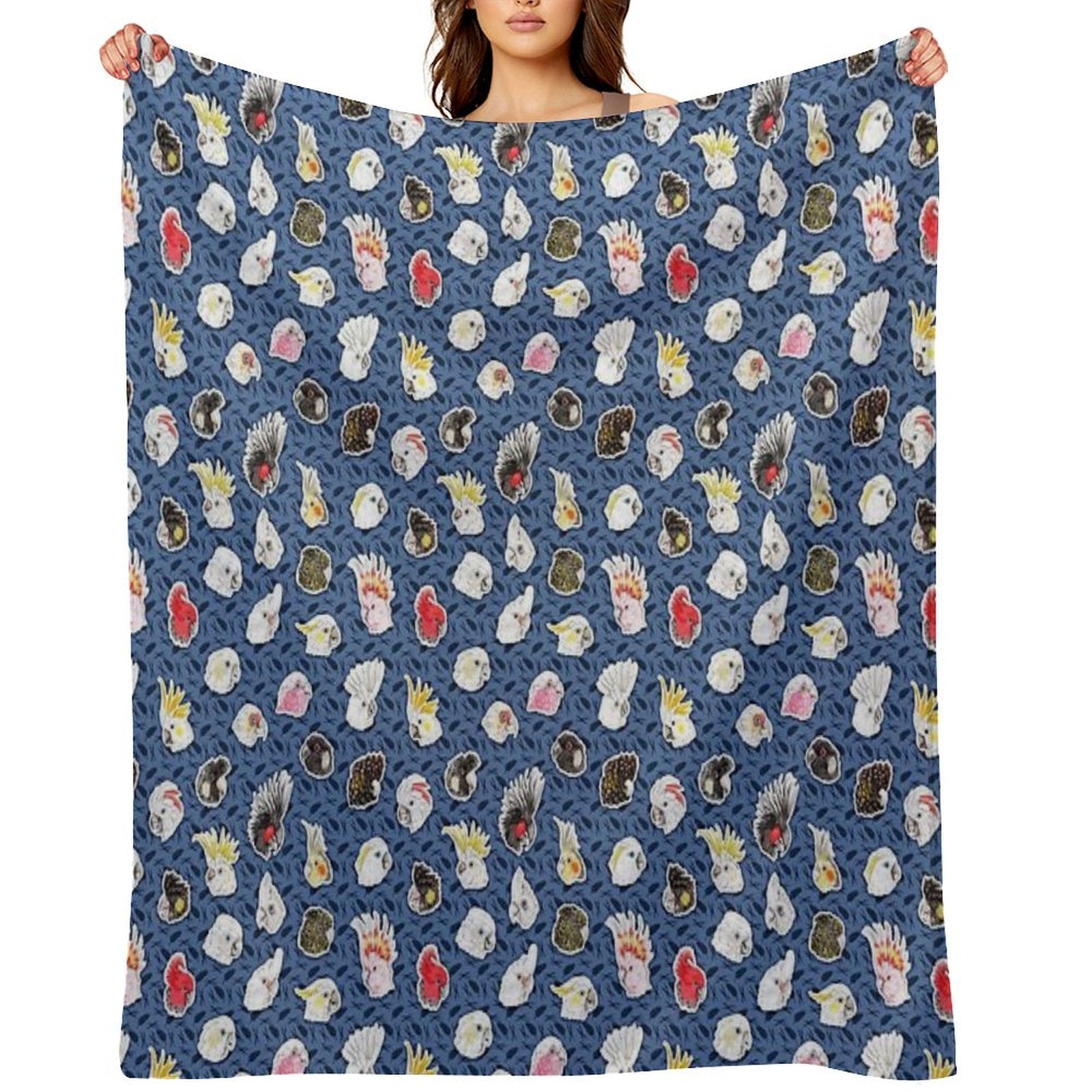 21 Cockatoos (in Dark Blue) Throw Blanket