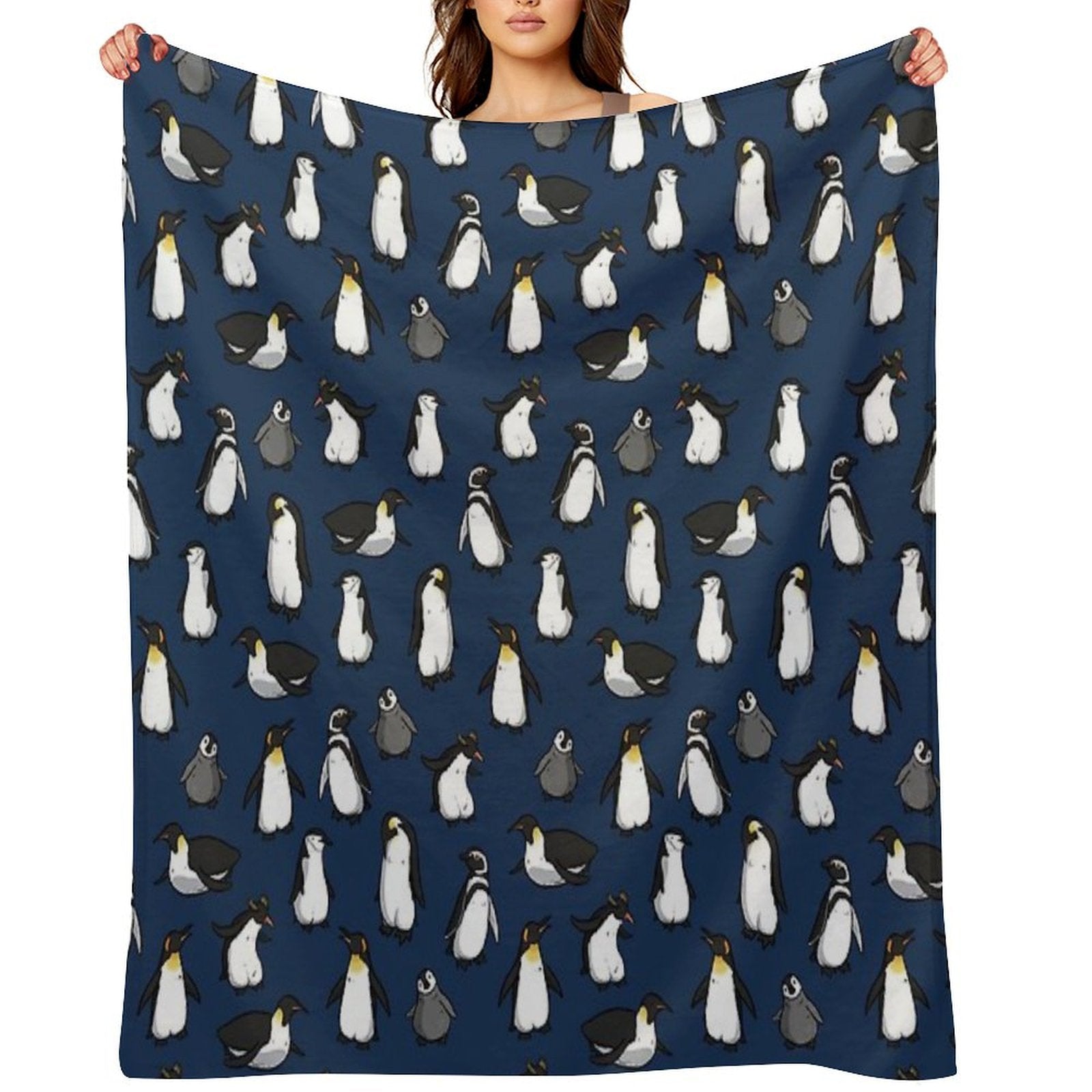 Cute Penguin Pattern (Dark Blue Variant) Throw Blanket