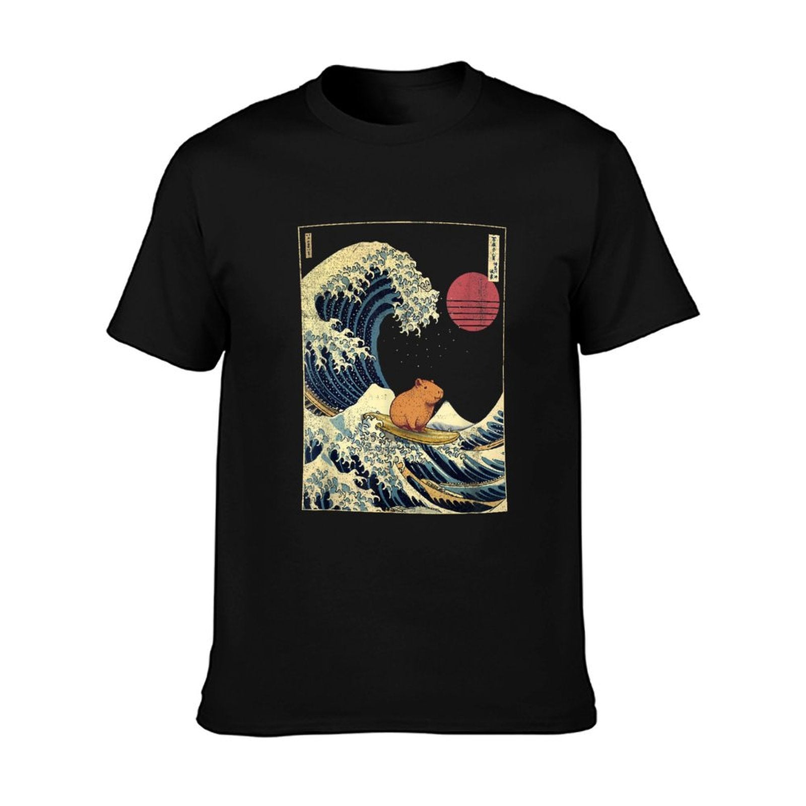 Capybara Japanese Kanagawa Wave Funny Surf Animal  Easy-care T-Shirt