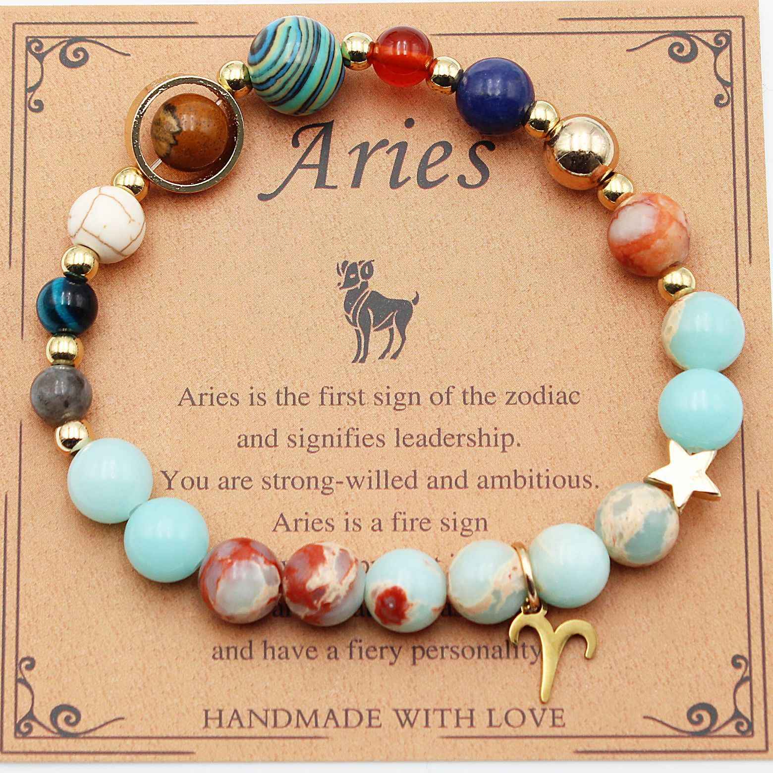 Twelve Constellations Bracelets - Natural Stone Beaded Bracelets with Eight Planet Designs