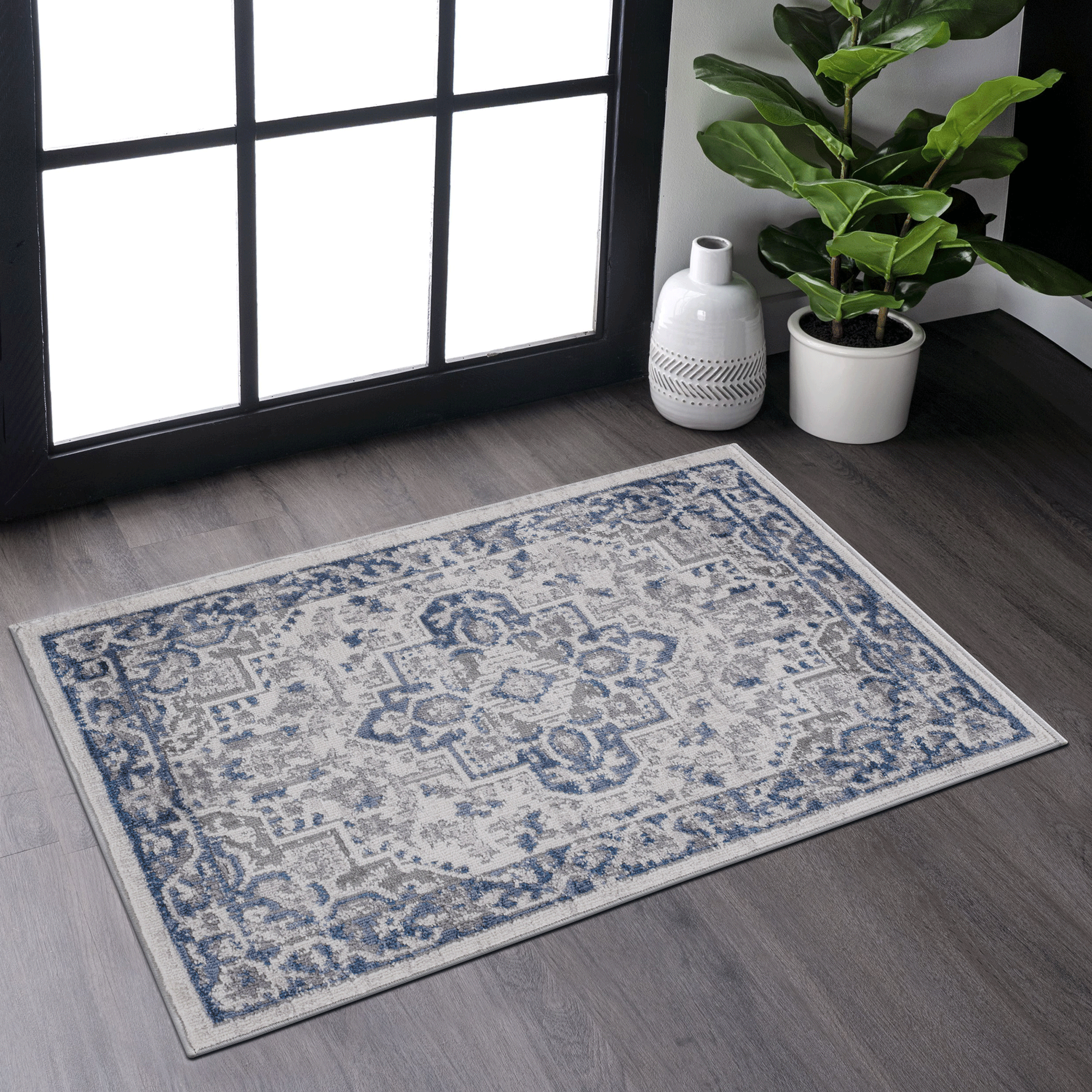 NAAR MARFI Collection 2X3 Blue / Grey / Oriental Doormat Rug