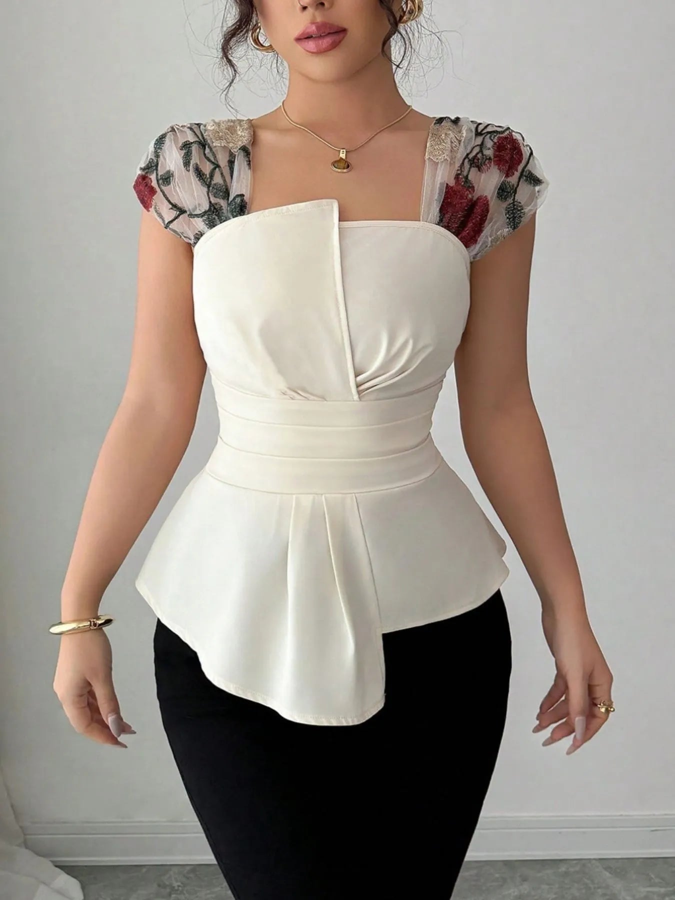 Floral Cap Sleeve Peplum Blouse