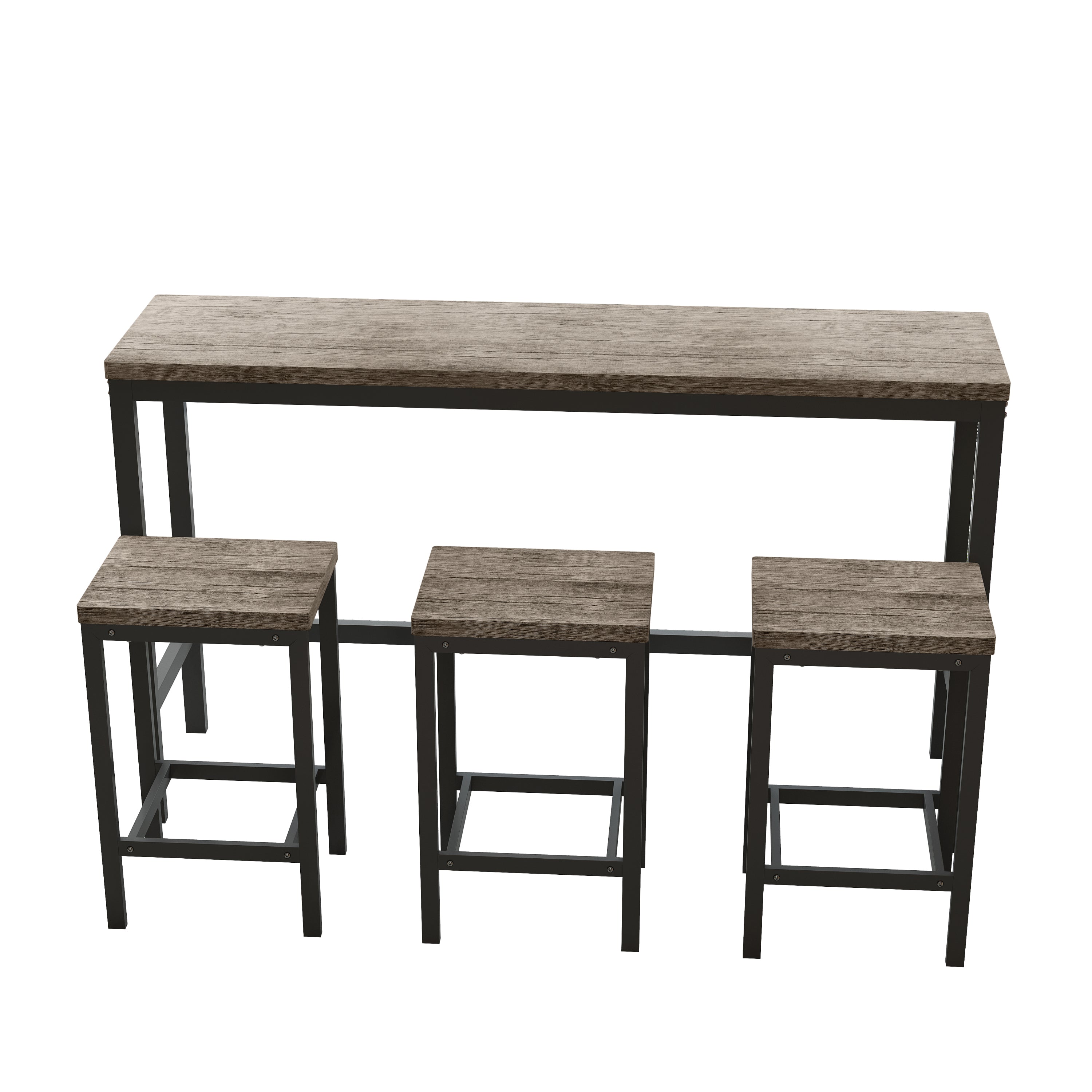 Modern Design Kitchen Dining Table Set with 3 Stools, Easy Assembly, Brown Gray, MDF and Metal