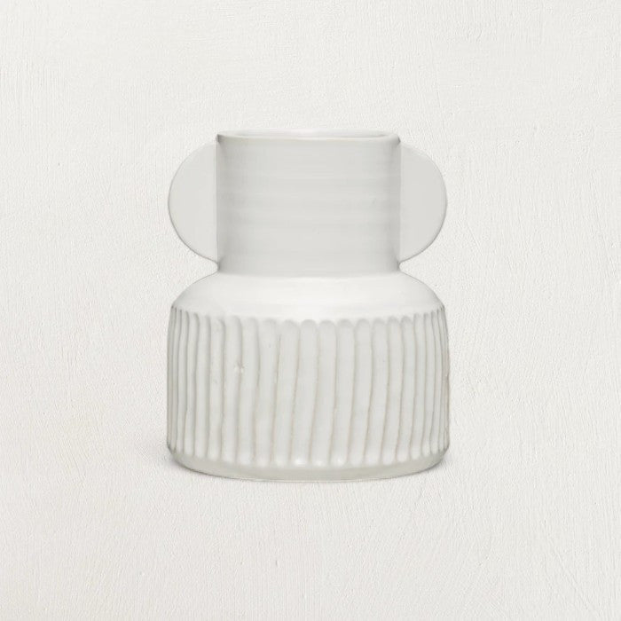 Stoneware Pleated Vase with White Glaze Finish