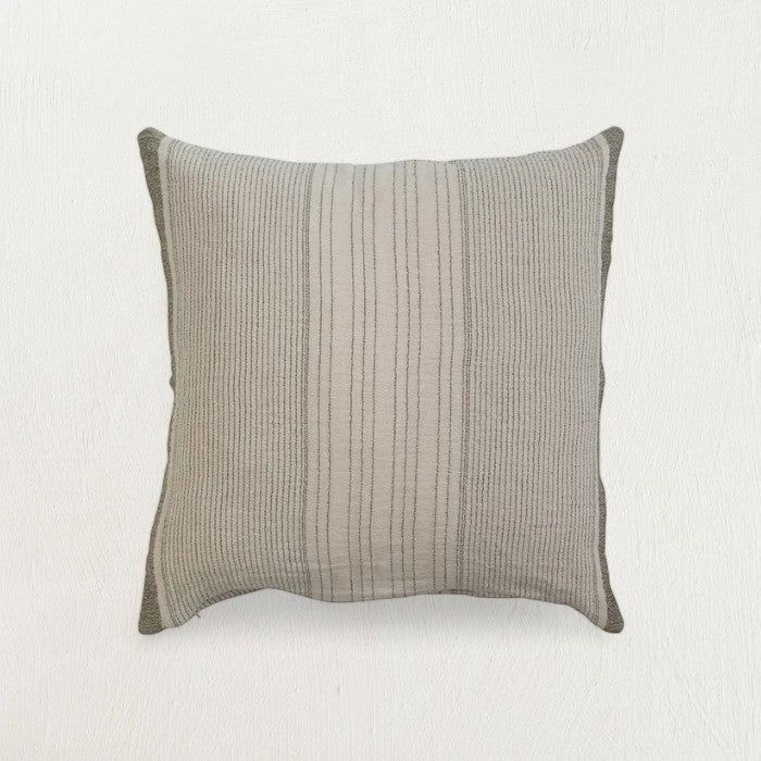 Everett Cotton Pillow Cover, Grey &amp;amp; Green Stripes