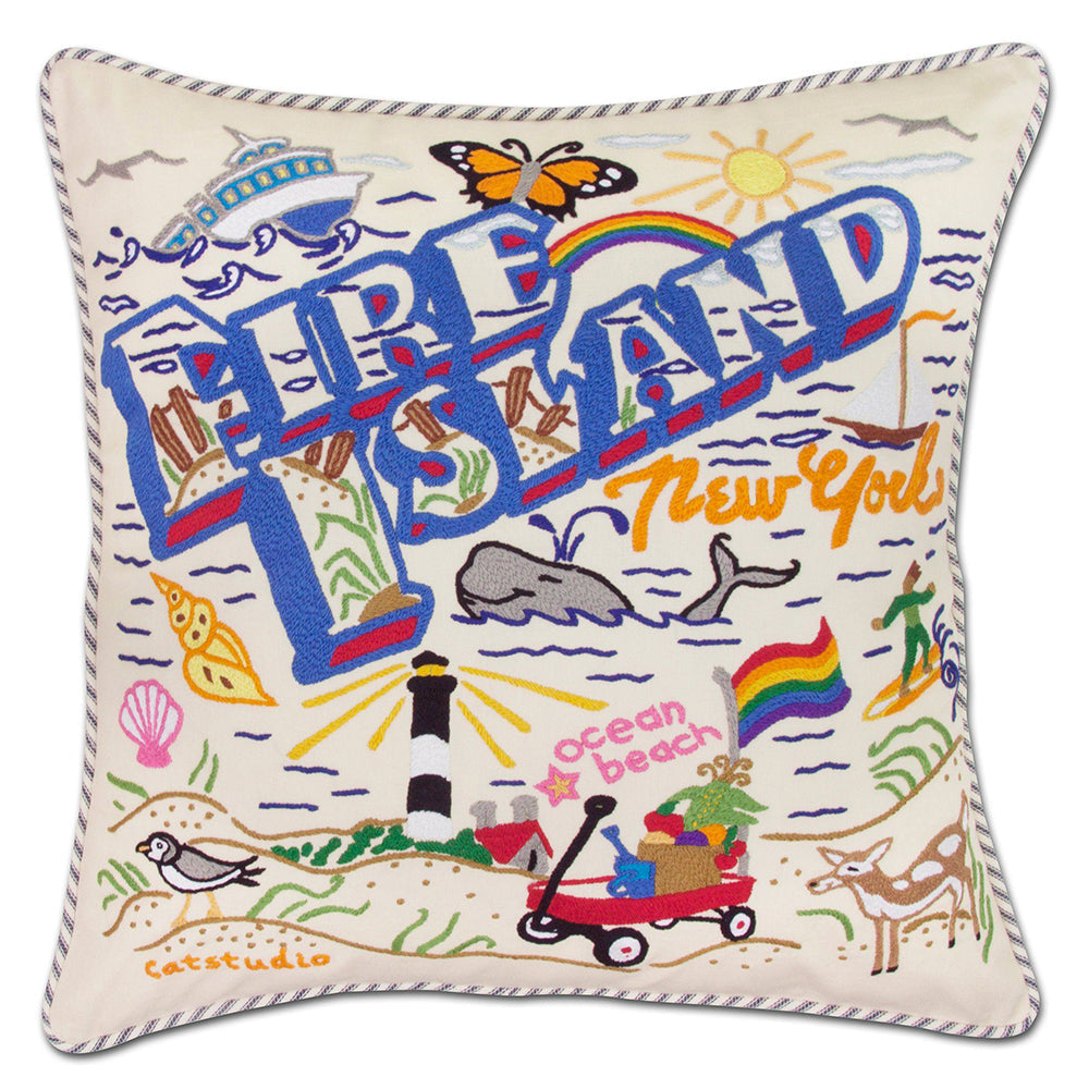 Fire Island Hand-Embroidered Pillow